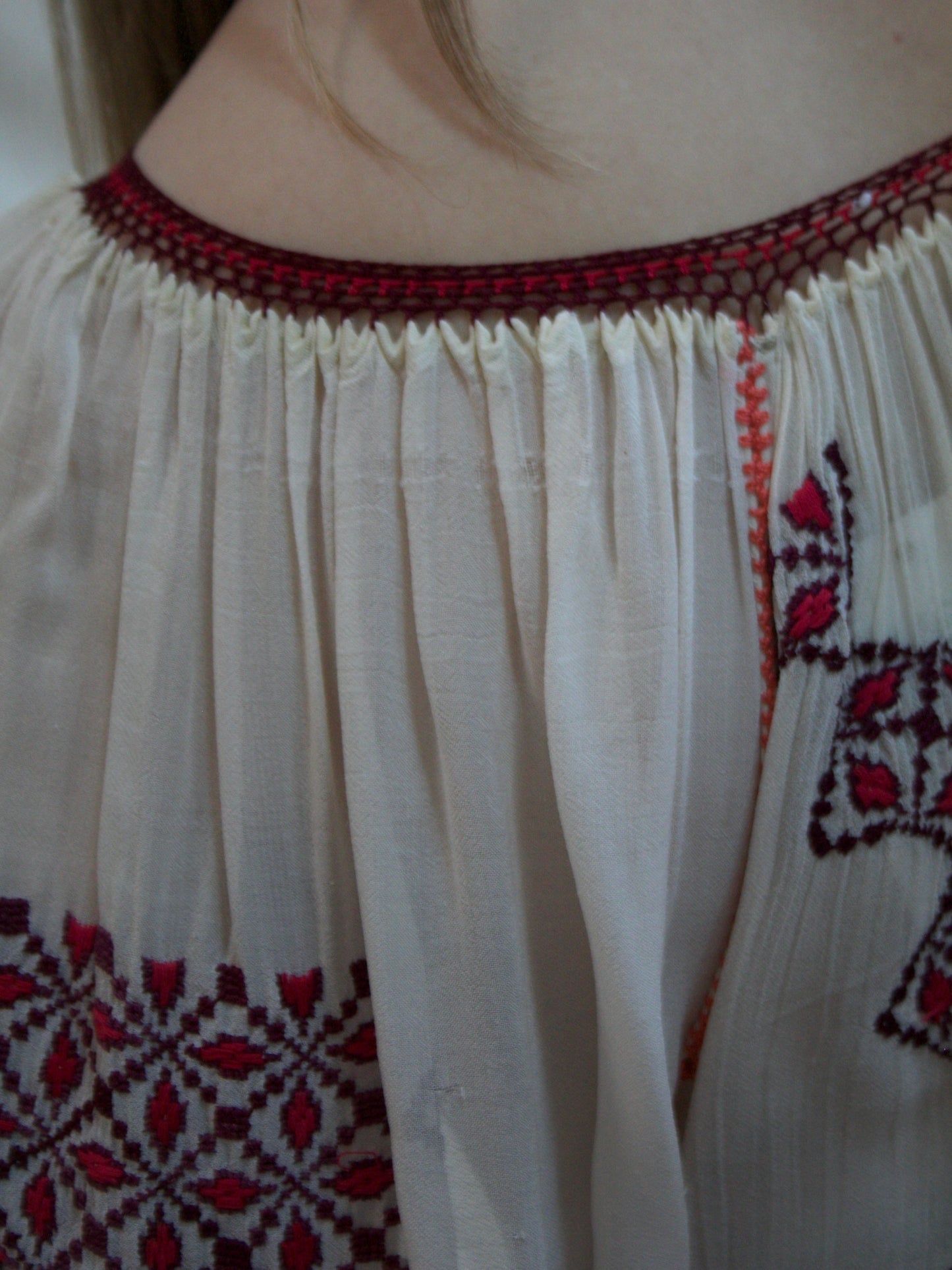 Antique Fine Poet Sleeve Romanian Embroidered Cropped Blouse
