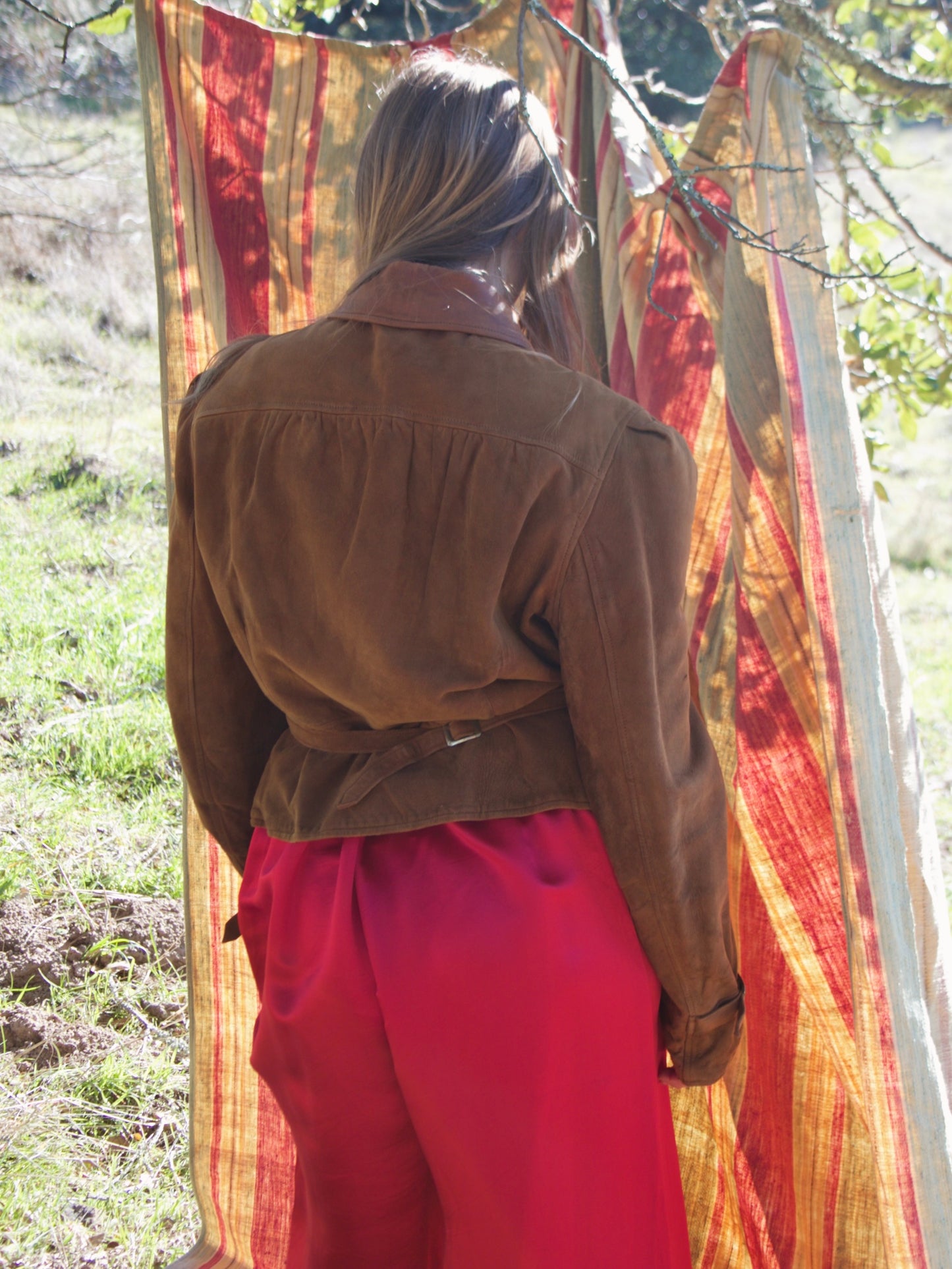 Rare 1940s Suede Puff Sleeve Back Cinch Jacket