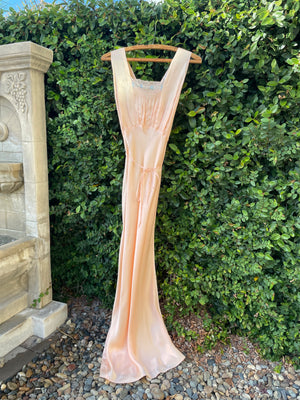 1940s Silky Pink Satin Bias Cut Slip Dress With Ribbon Detailing