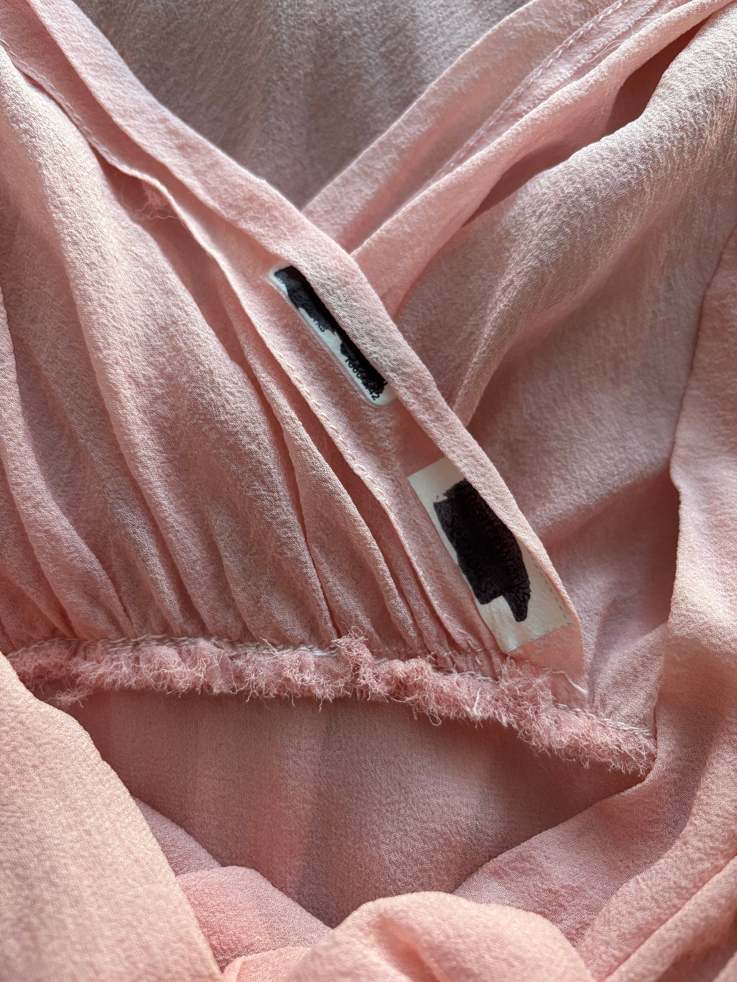 1930s Pale Pink Chiffon V Neck Dress