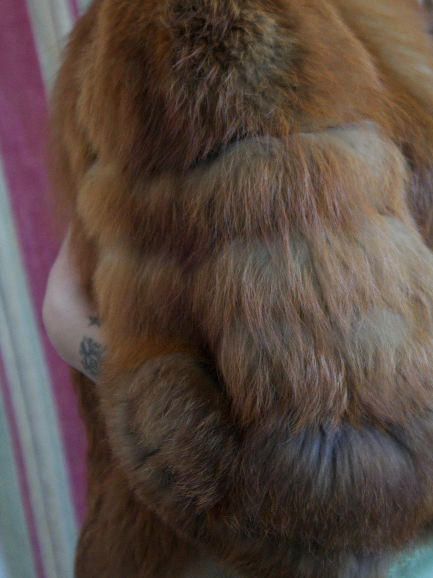 1940s Strong Shoulder Fox Fur & Silk Satin Cropped Jacket