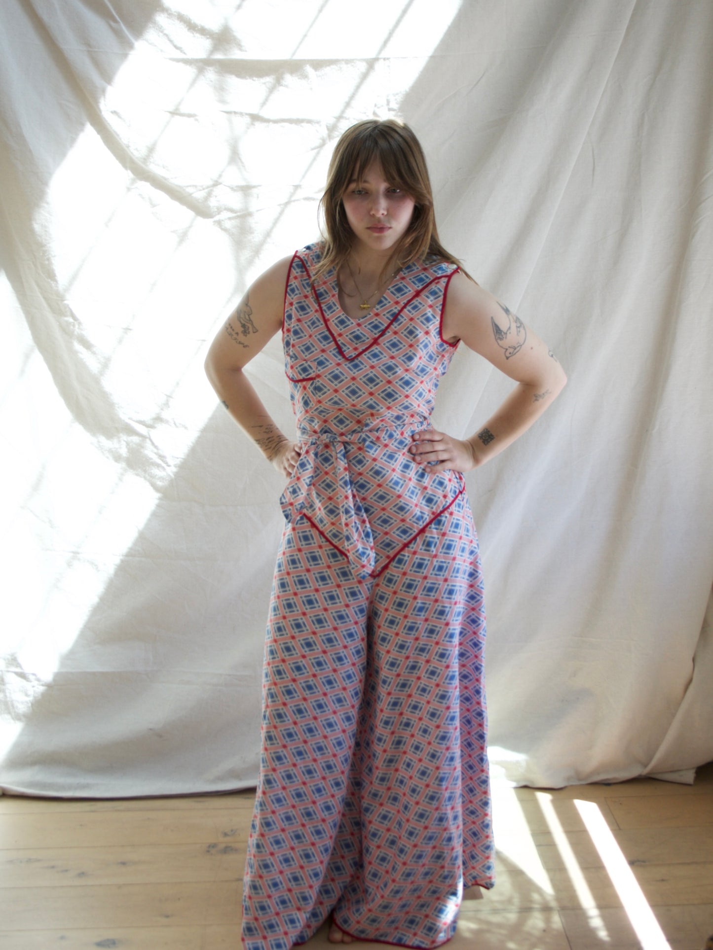 1920s Deco Cotton Drop Waist Palazzo Beach Pajamas