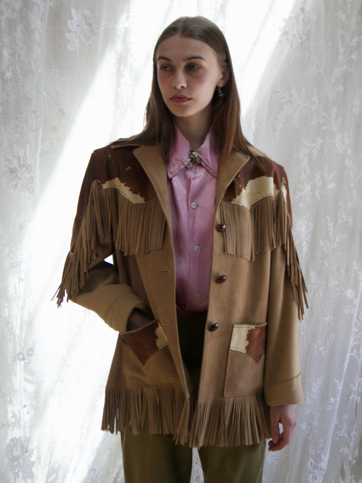 1950s Pony Hair Suede Fringe Western Jacket
