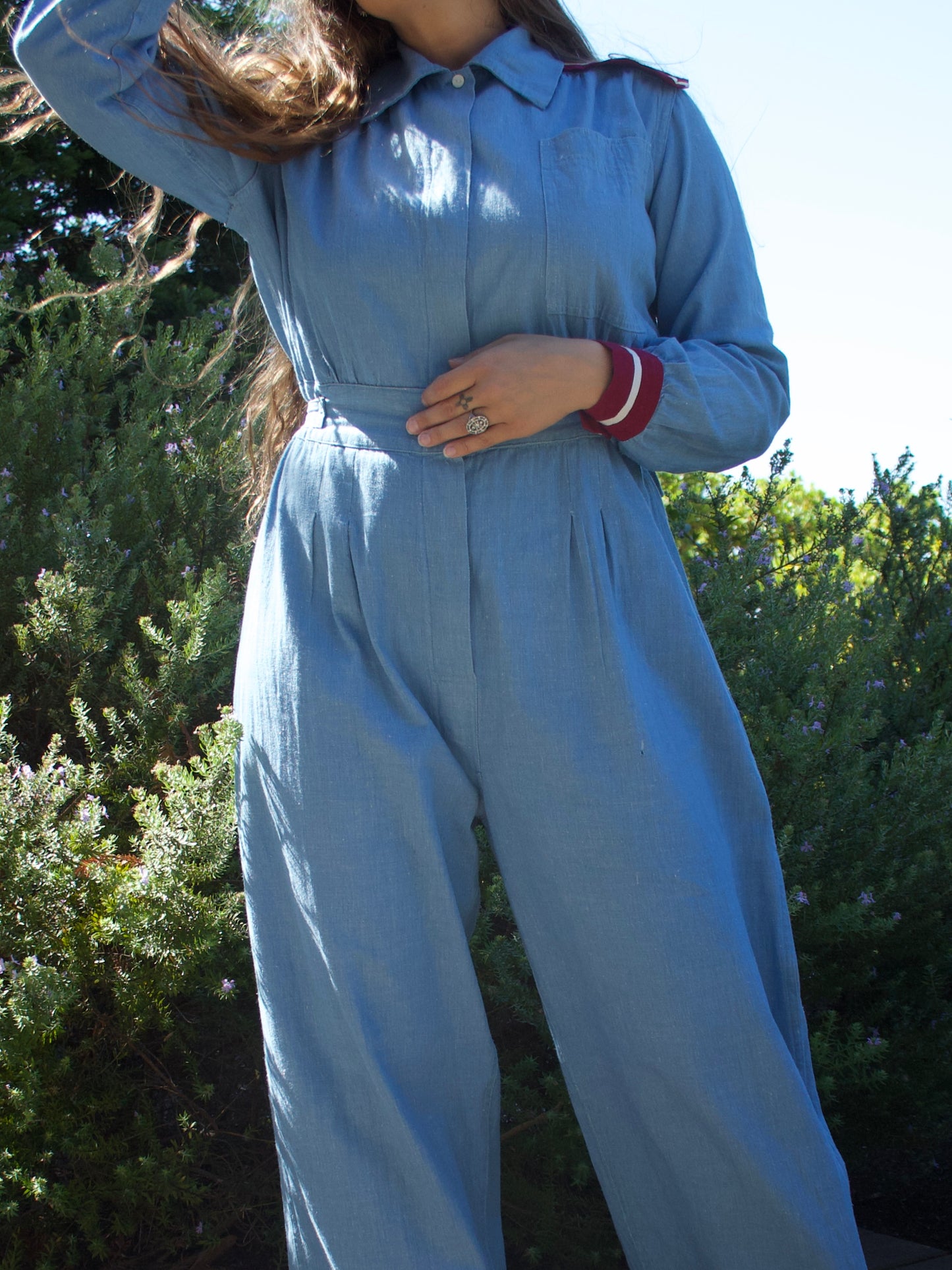 Women's WW2 Era Chambray Denim Side Cinch American Red Cross Coveralls
