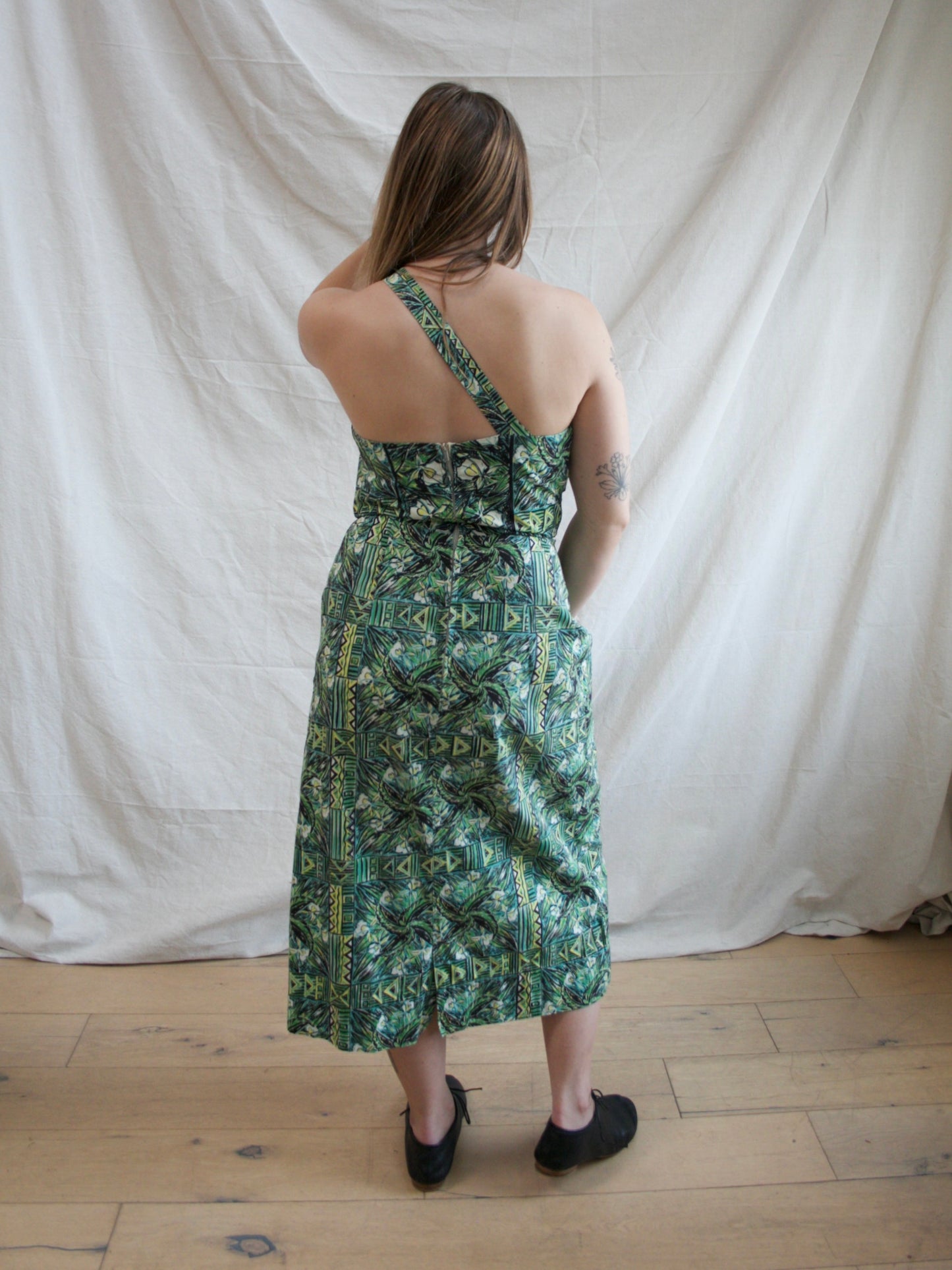 1950s Hawaiian One Shoulder Cotton Dress