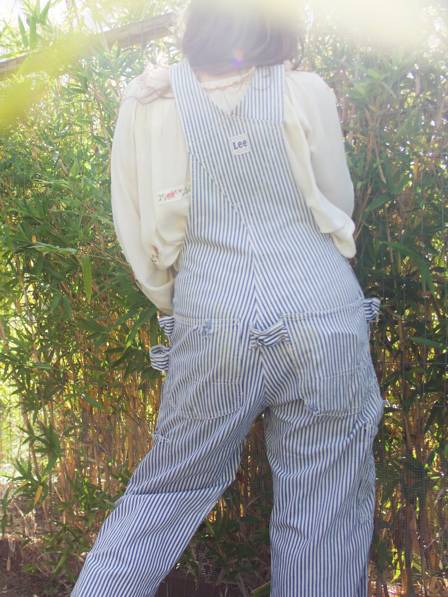 1940s Lee Faded Hickory Stripe Carpenter Workwear Scarecrow Hem Overalls