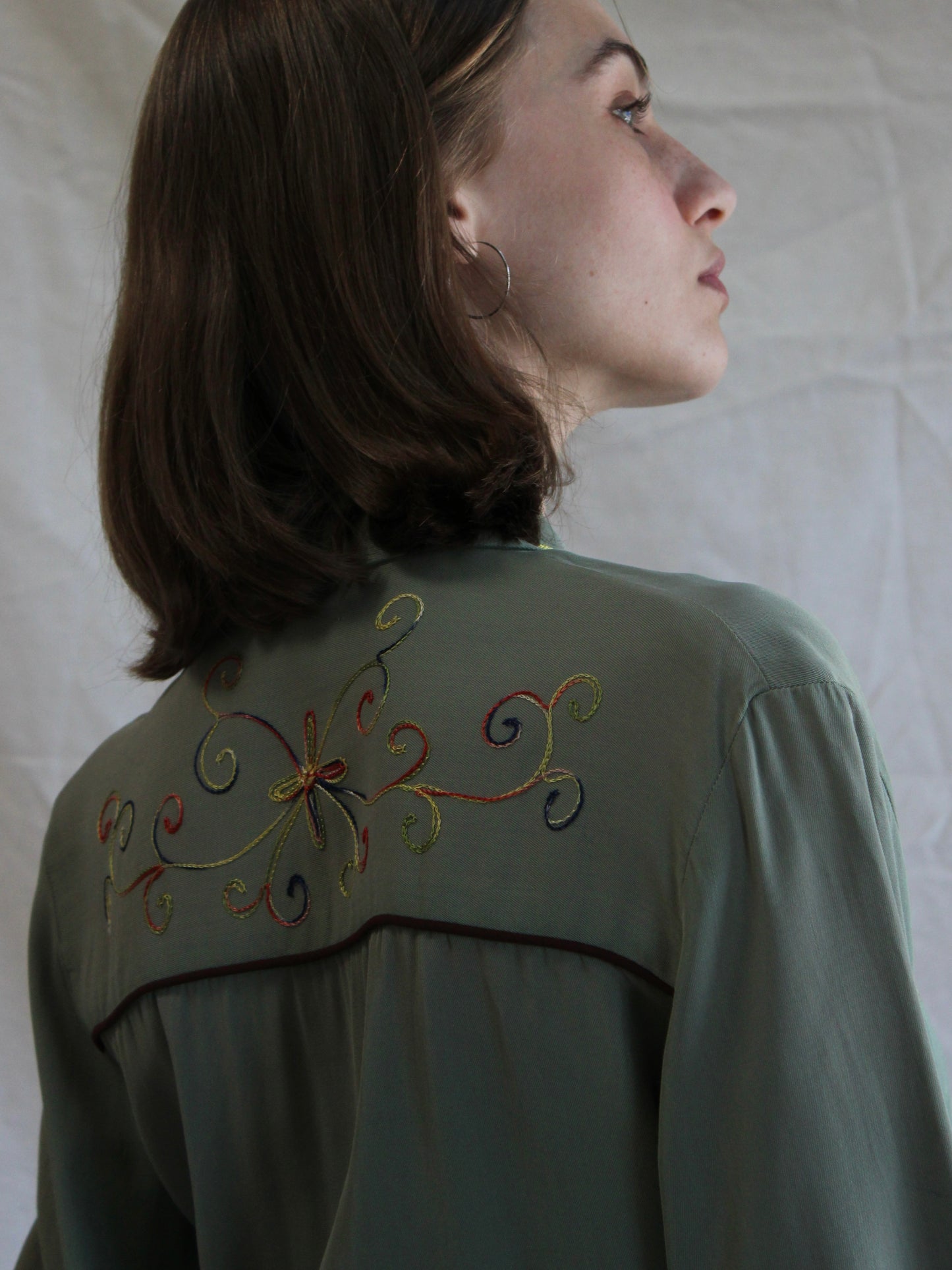 1940s Faded Green Gabardine Western Chain-stitched 2 PC Sportswear Set