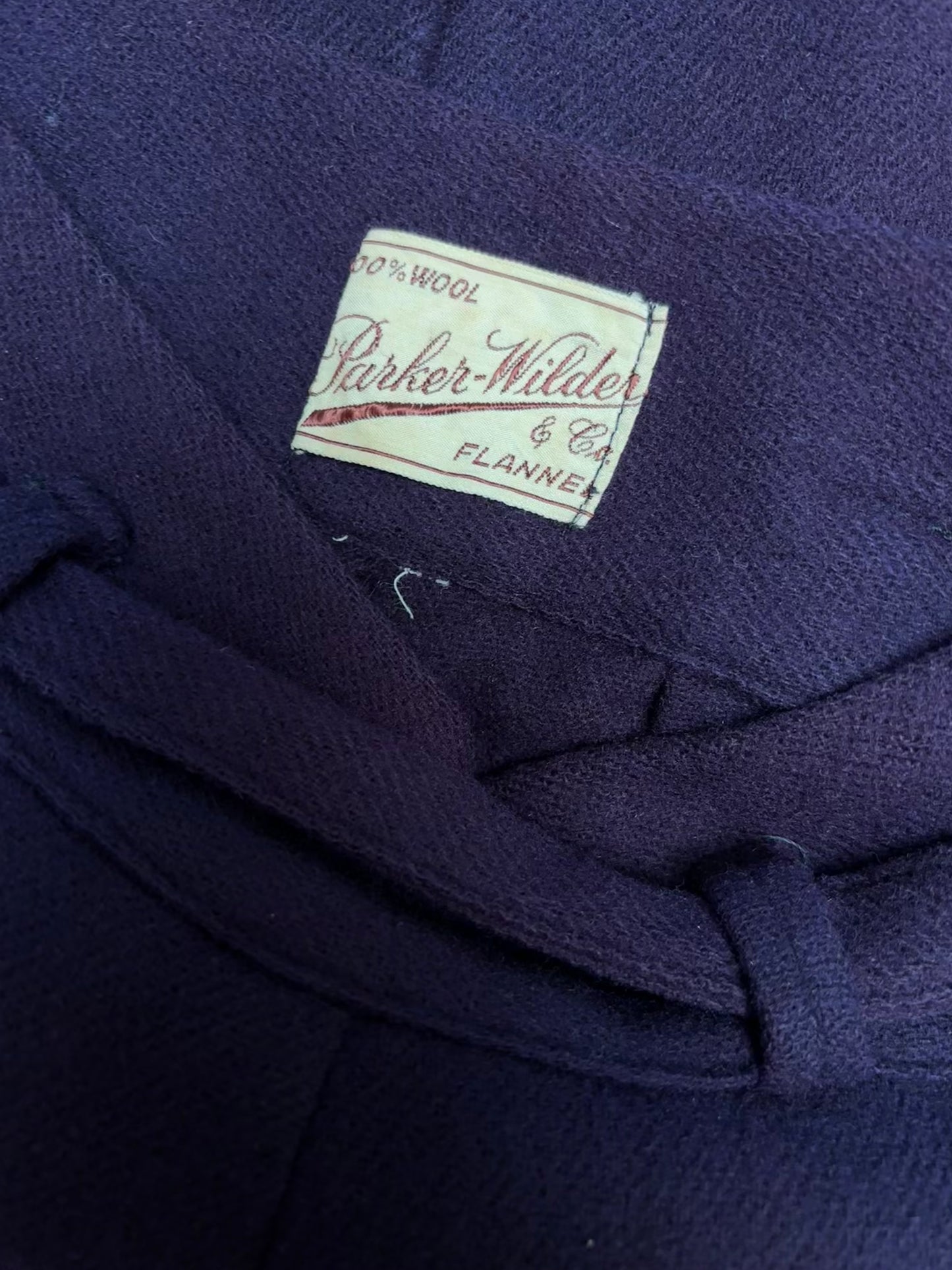 1940s Deep Plum Wool Flannel Side Button Belted Wide Leg Pants