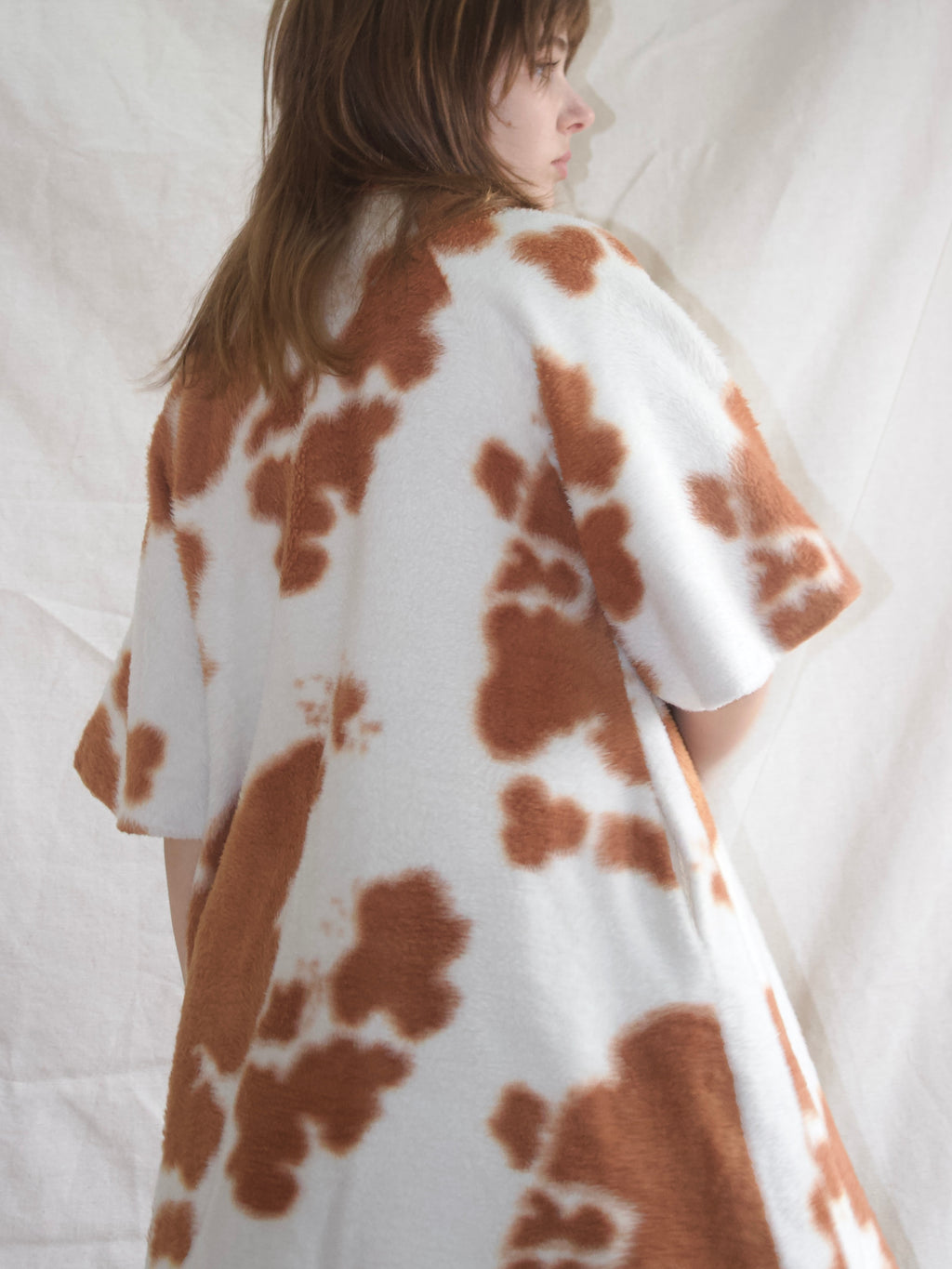 1950s Plush Cow Print Bell Sleeve Tunic Jacket