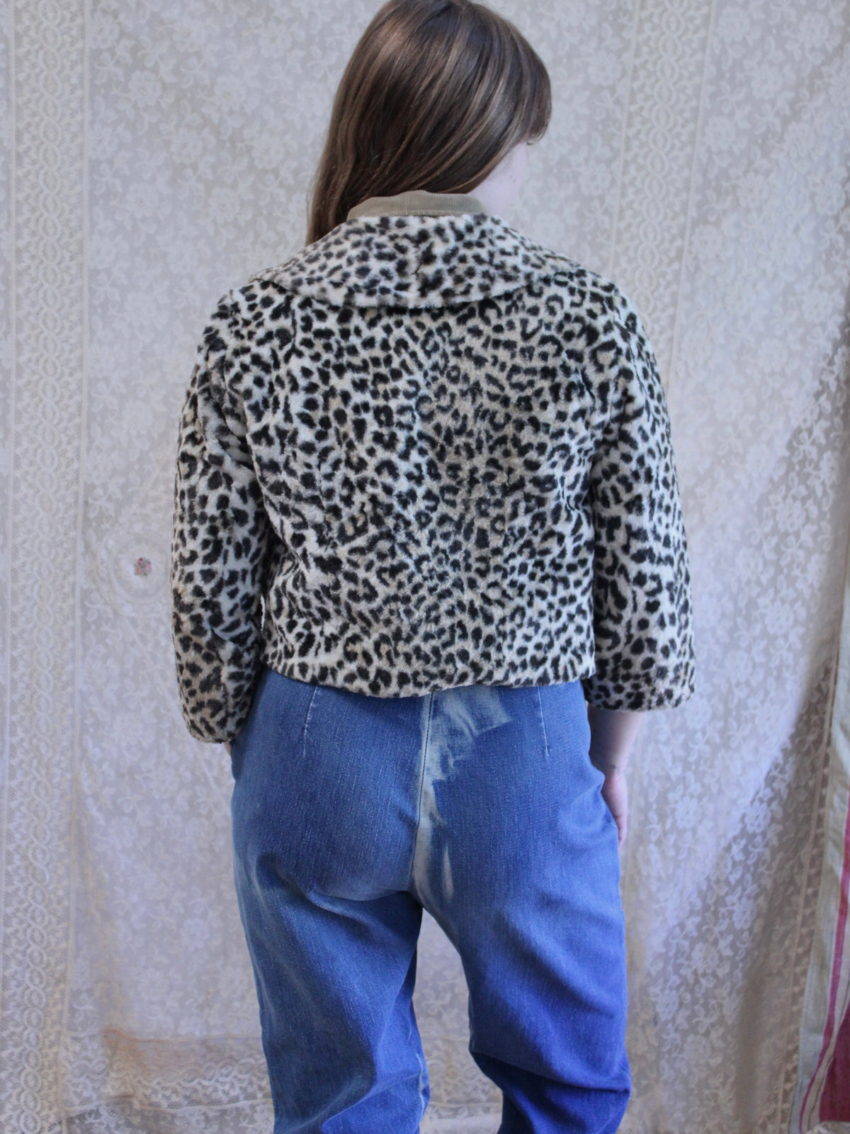 1950s Leopard Print Faux Fur Cropped Jacket