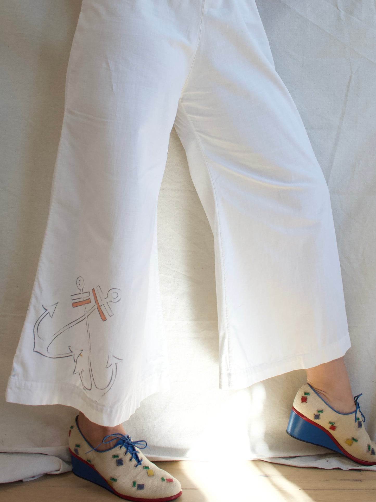 Rare 1930s Linen Hand Drawn Sailor Beach Pajamas
