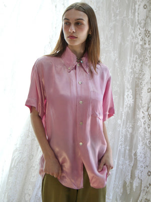 Rare 1950s 'Day-Glo' Neon Lilac Rayon Satin Shirt