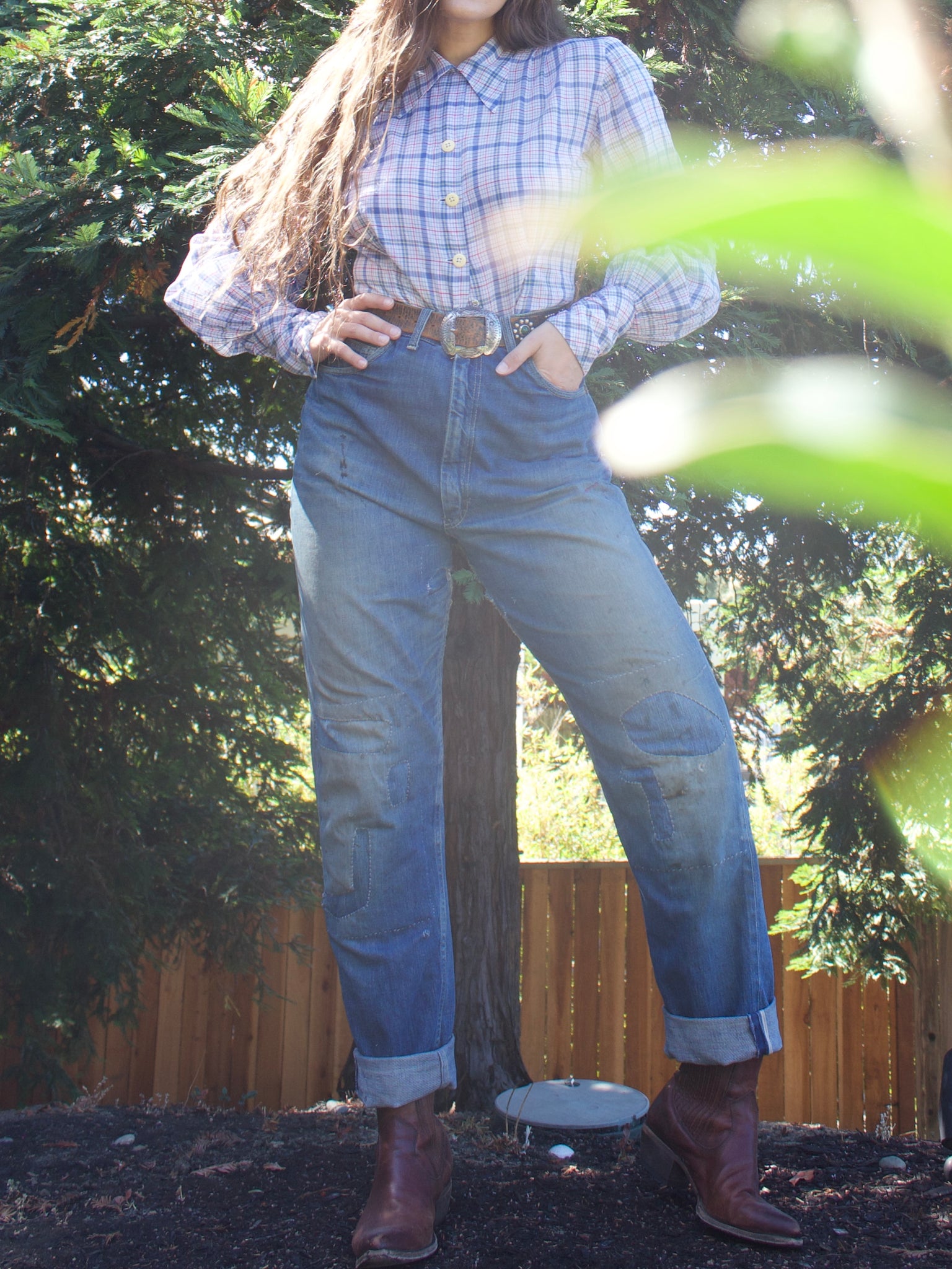 1950s Penny's Foremost 'Levis 701 Style' Mended High Wast Ladies Selvedge Denim