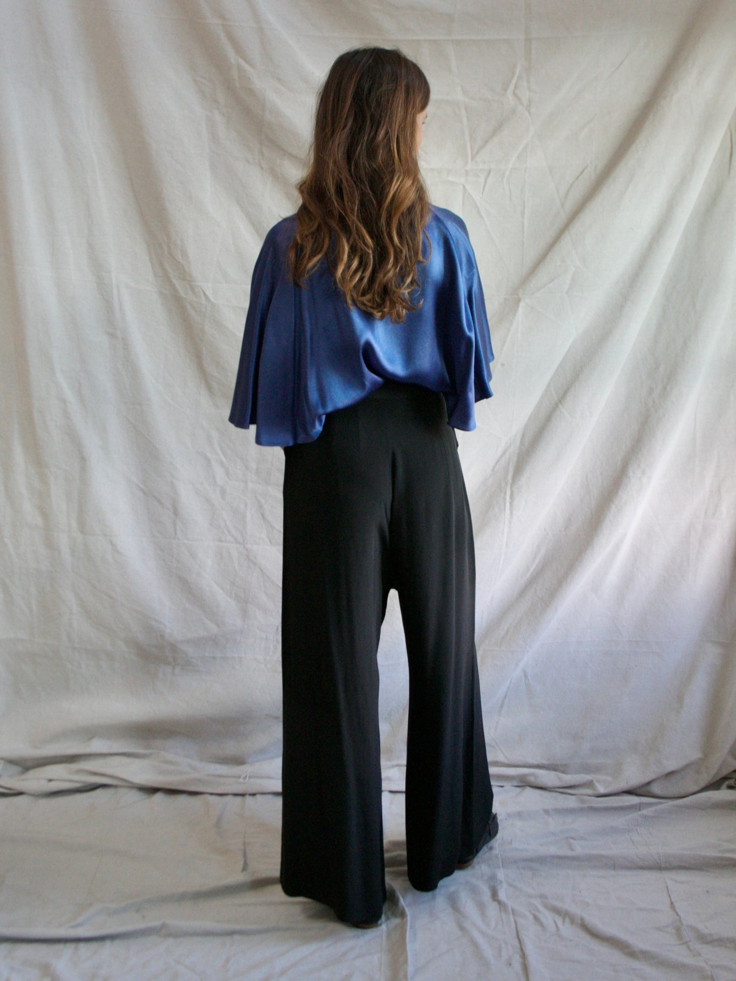 1930s Fall Front Inky Black Silk Palazzo Pants