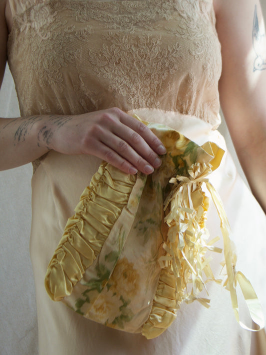 Antique Edwardian Watered Silk Drawstring Purse