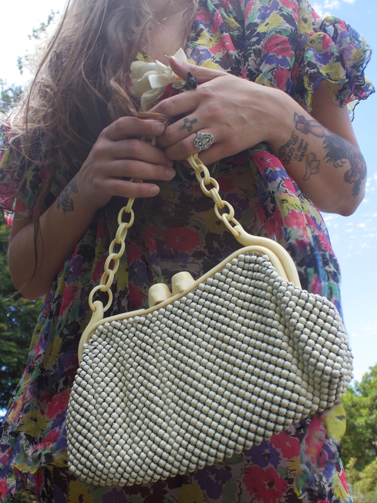 1940s Whiting & Davis 'Alumesh' & Celluloid Handbag
