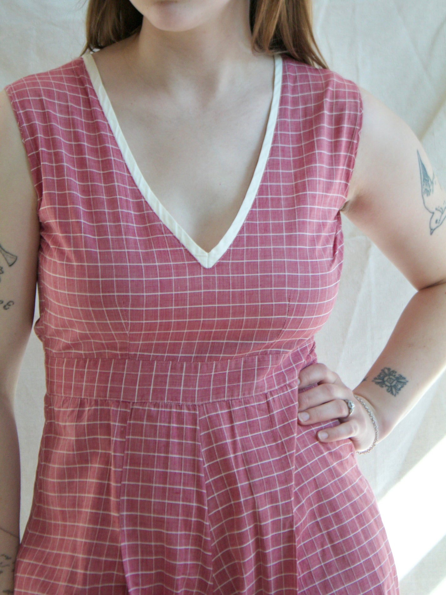 1930s/1940s Bell Back Zip Windowpane Pink Playsuit