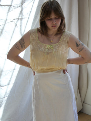 Antique Woven Ribbon Ecru Crochet Silk Corset Cover