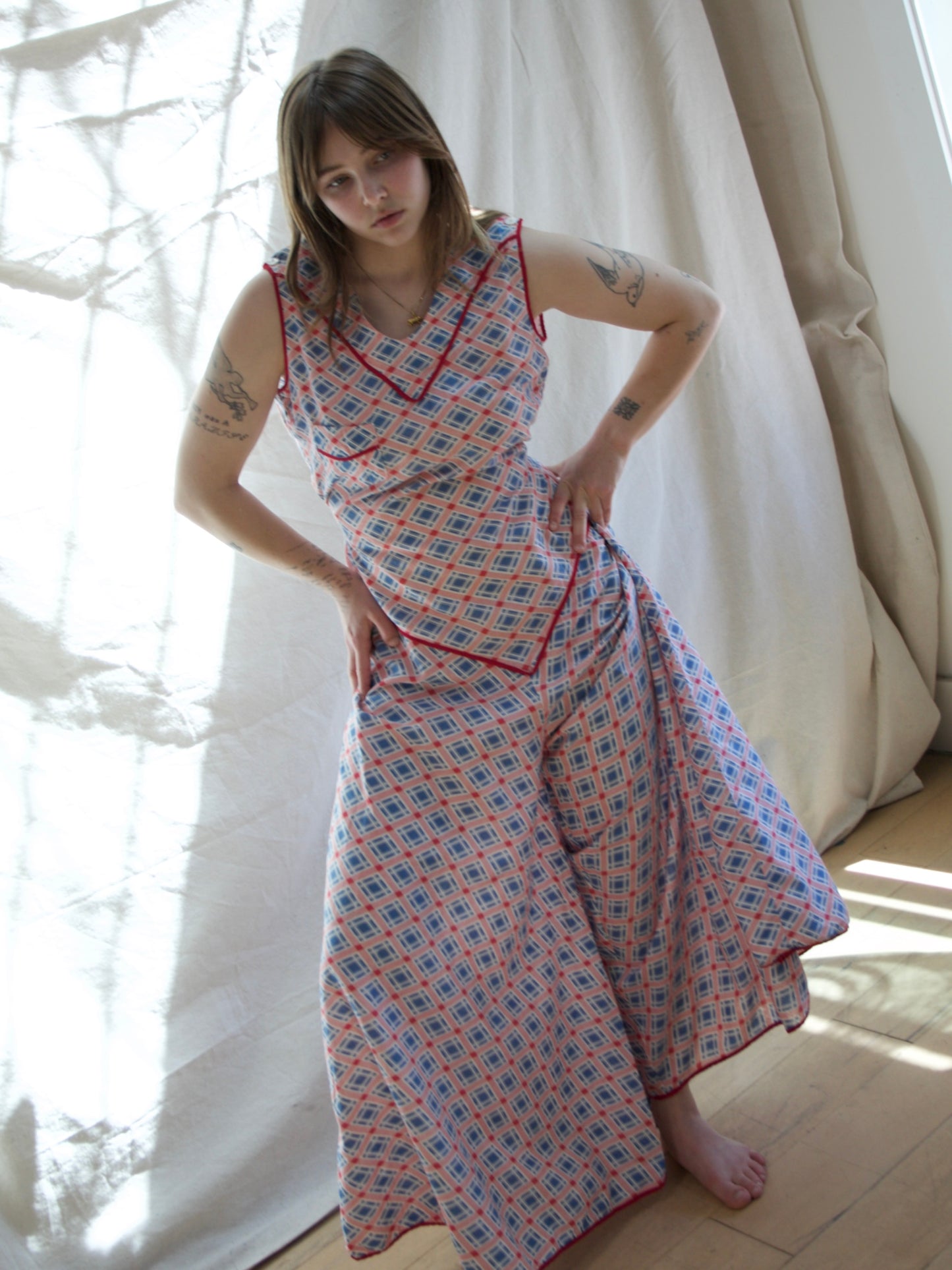 1920s Deco Cotton Drop Waist Palazzo Beach Pajamas