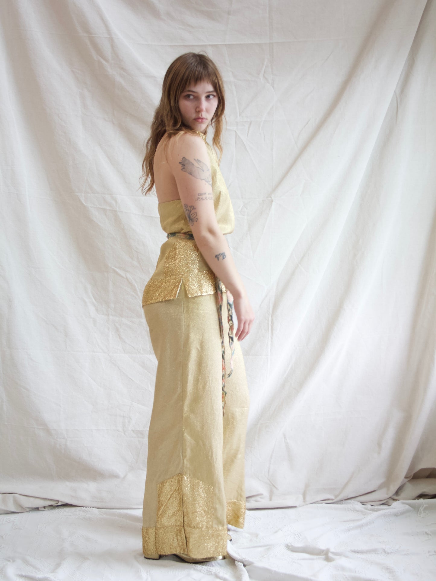 1950s Lurex Palazo Pant Halter Jumpsuit