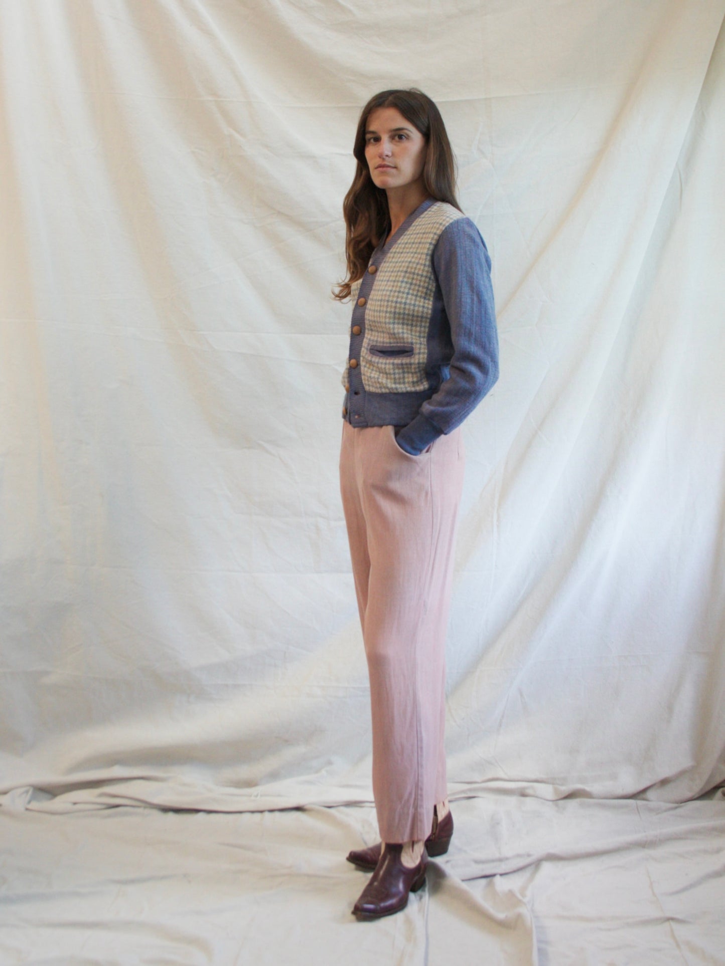 1950s Sliding Zipper Dusty Mauve Gabardine Pants