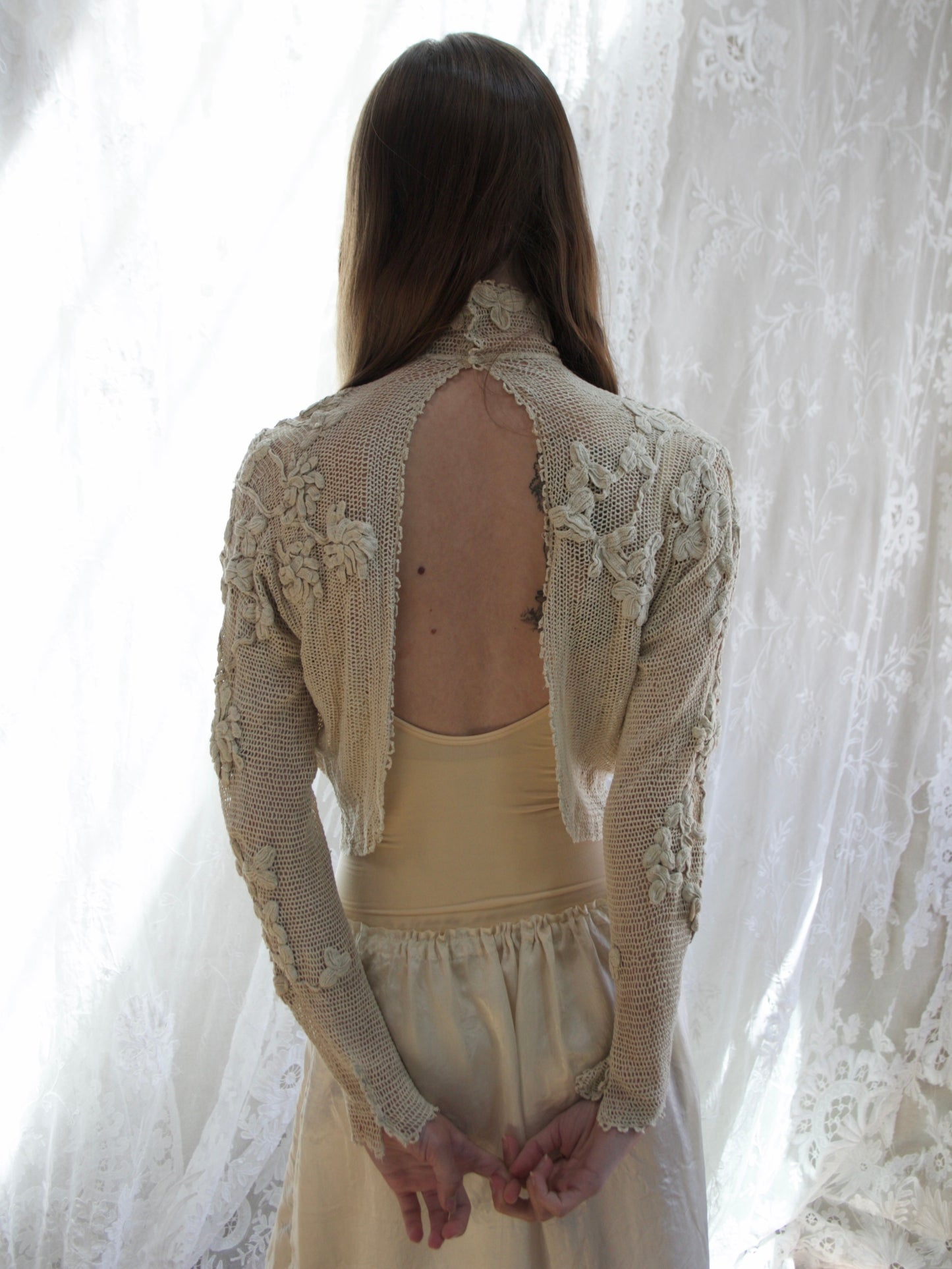 Antique Edwardian Irish Crochet Open Back Bodice