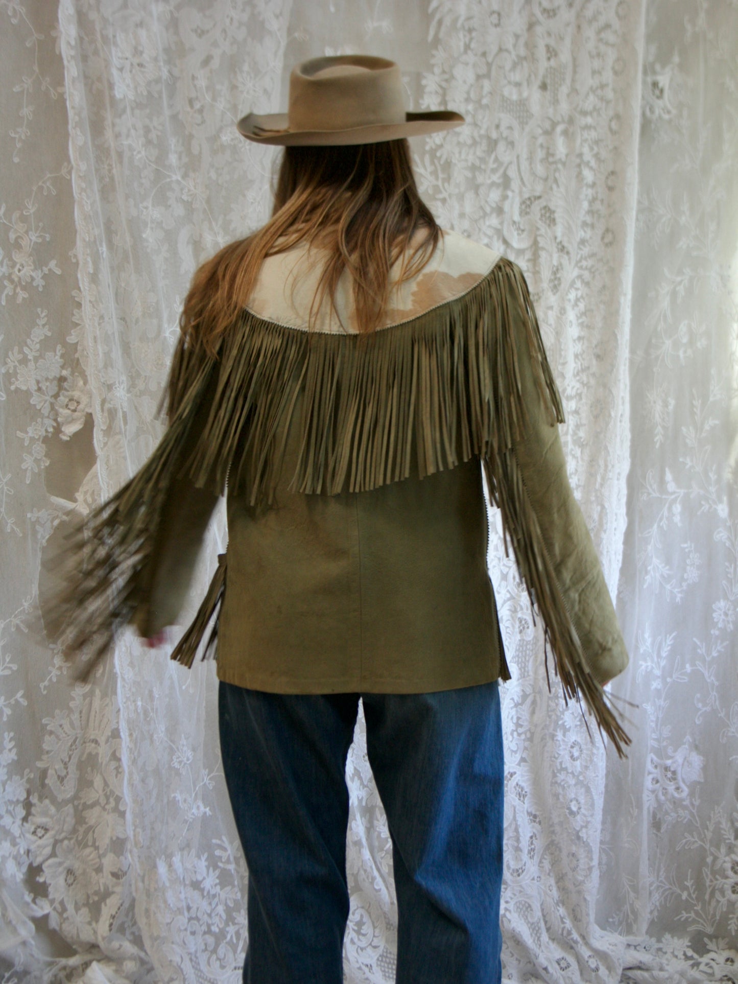 1950s Pony Hair Green Suede Fringe Western Jacket