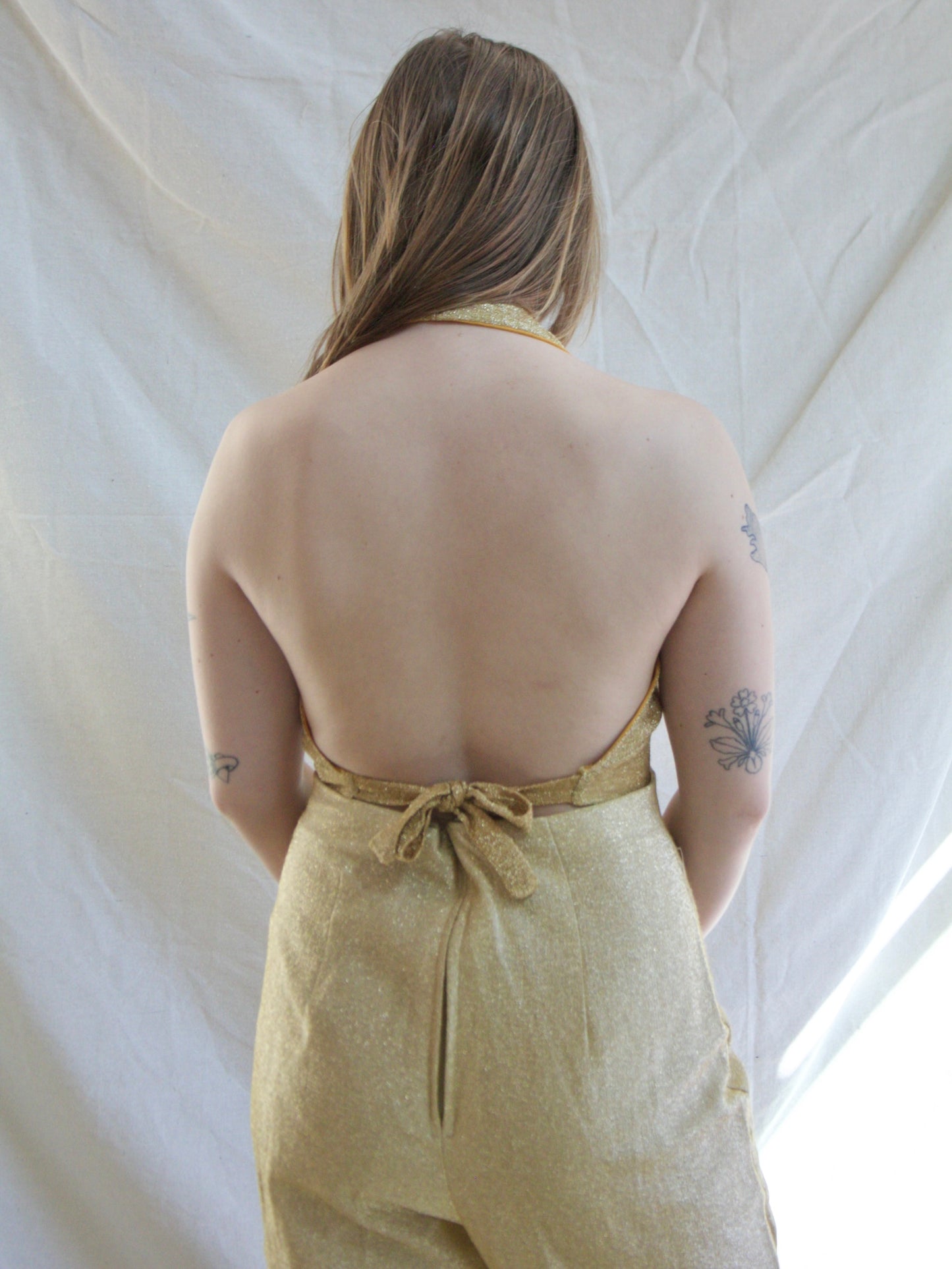 1970s Disco Shimmery Gold Lurex Halter Top