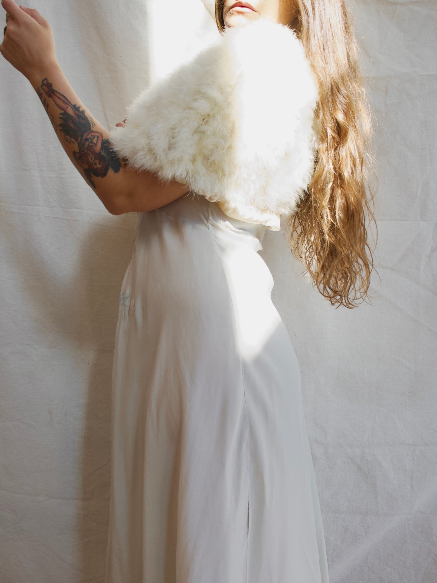 1930s Ivory Marabou Feather Shawl