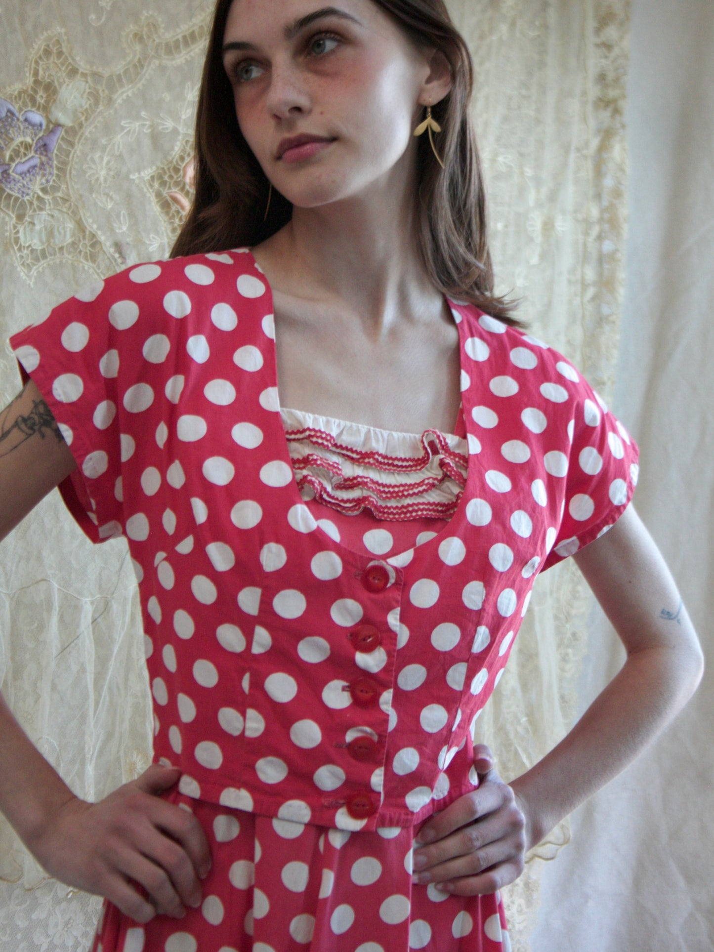 1950s Two PC Polka Dot Cotton Dress Set