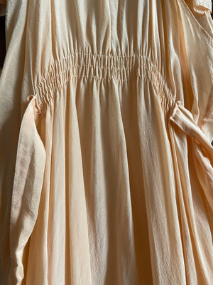 1930s Peach Silk Capelet Smocked Tie Waist Slip Dress