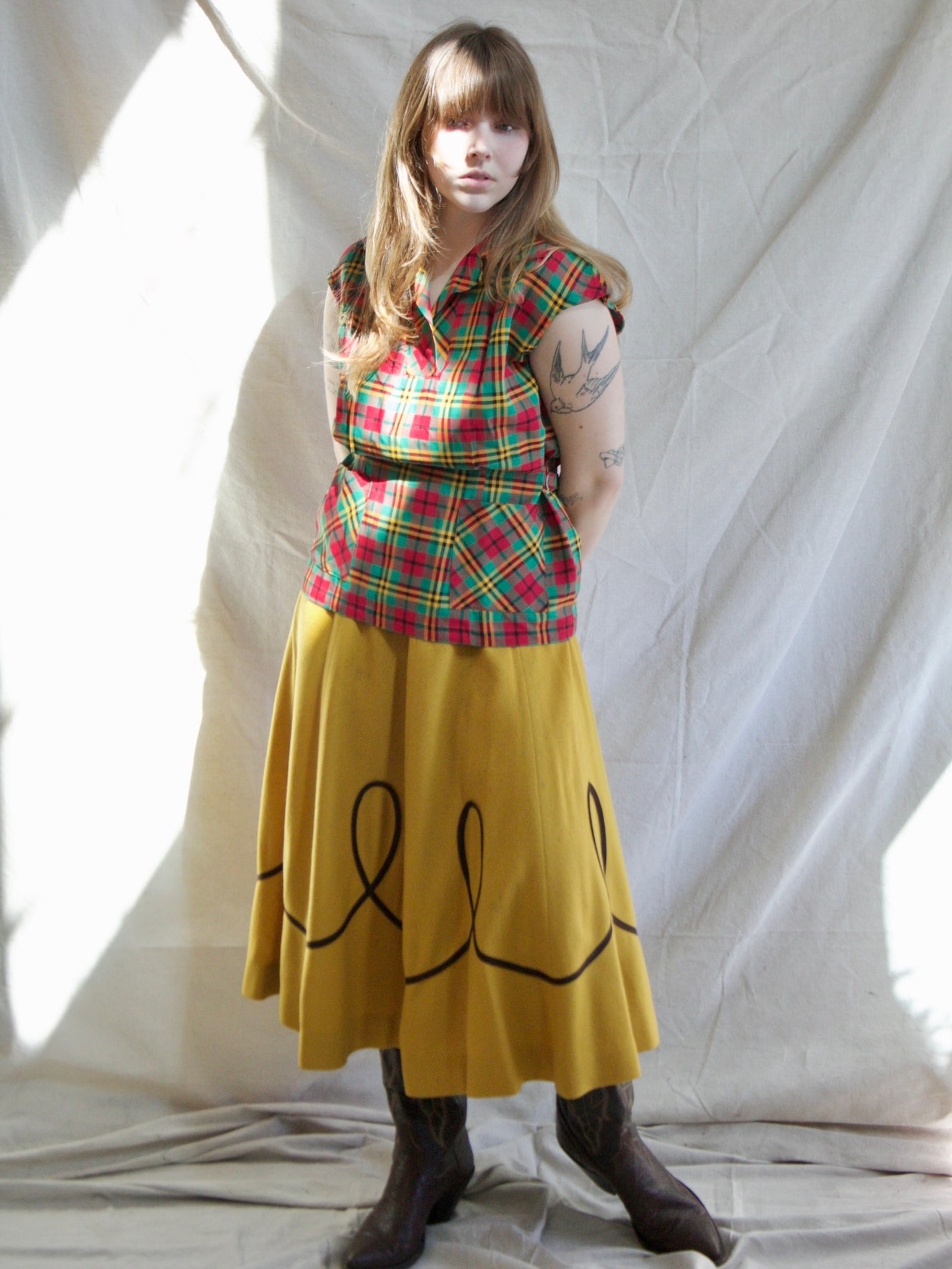 1940s Tartan Side Buckle Vest Blouse