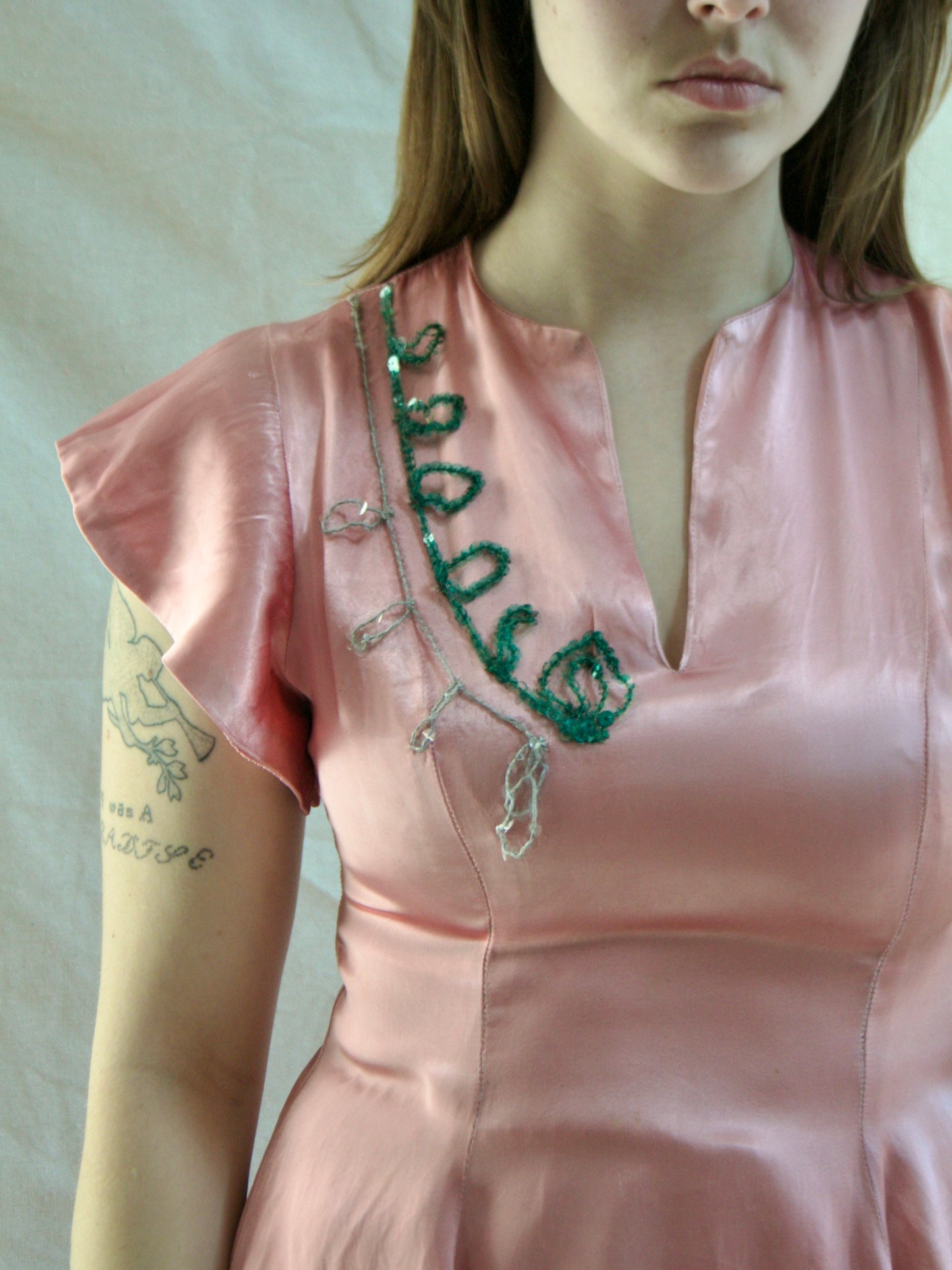 Custom Made 1950s Embellished Silk Satin Skater Style 2 PC Dress Set