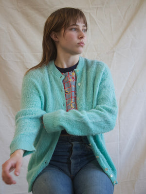 1950s Orlon Fuax Mohai Fuzzy MInt Knit Cardigan