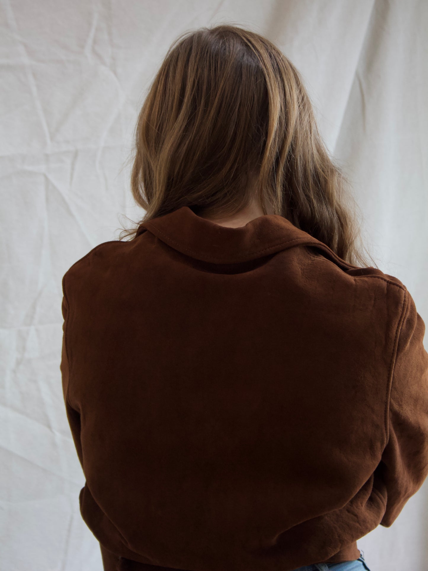 1940s Cropped Suede Flannel Lined Side Cinch Jacket