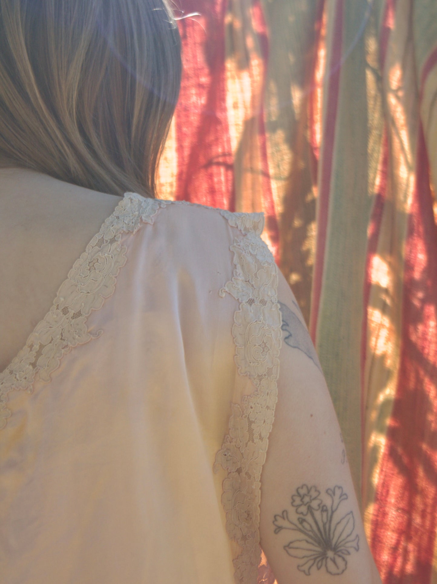 Antique Petal Pink Silk, Lace, & Ribbon-work Boudoir Side Tie Blouse