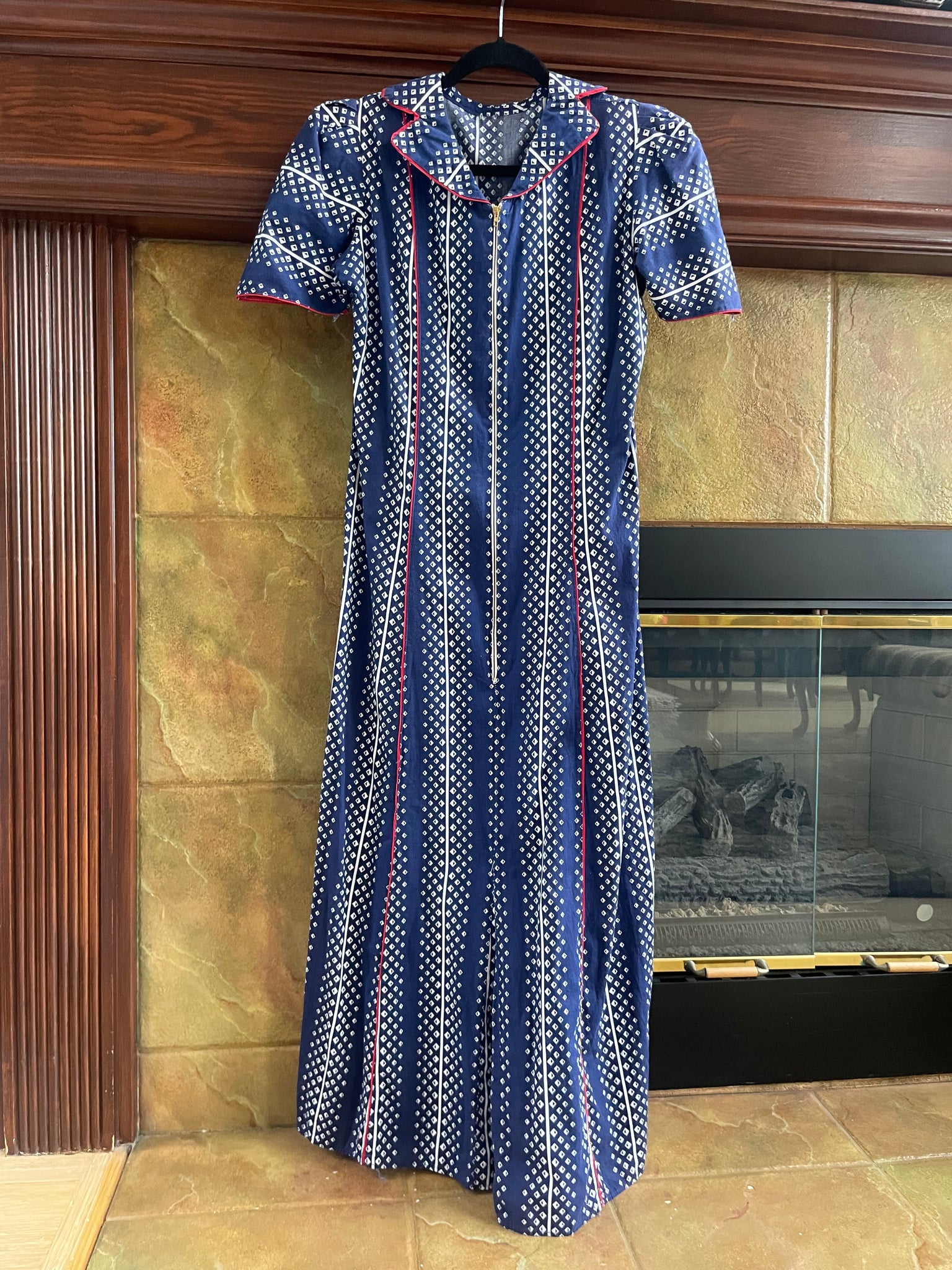 1930s Deco Printed Zip Front Dress