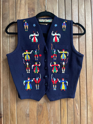 1940s 'Balmoral' Sottish Novelty Figural Embroidered Wool Knit Vest