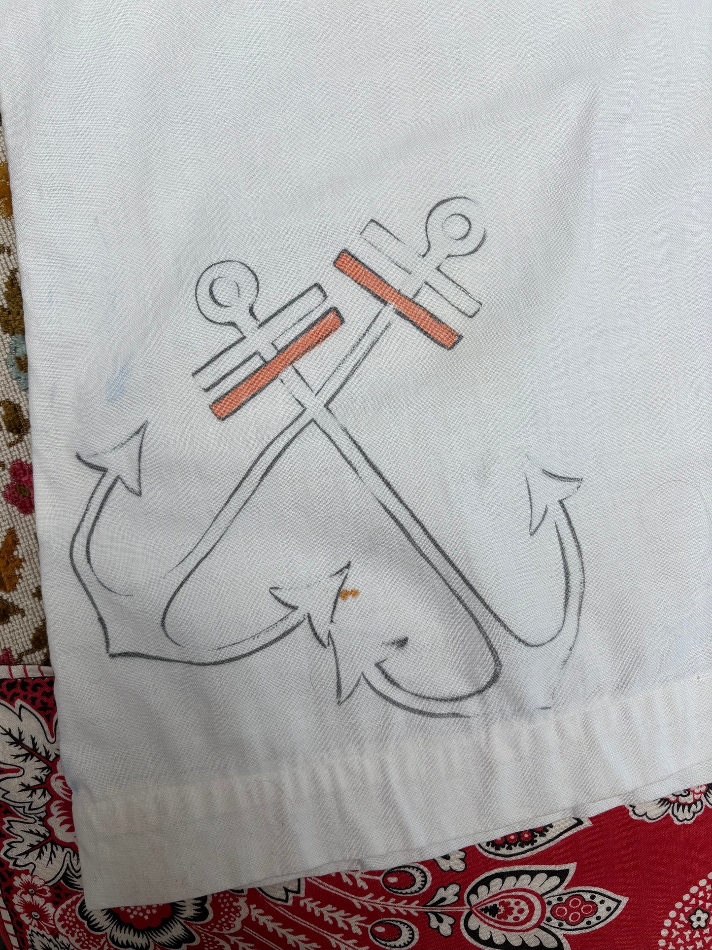 Rare 1930s Linen Hand Drawn Sailor Beach Pajamas