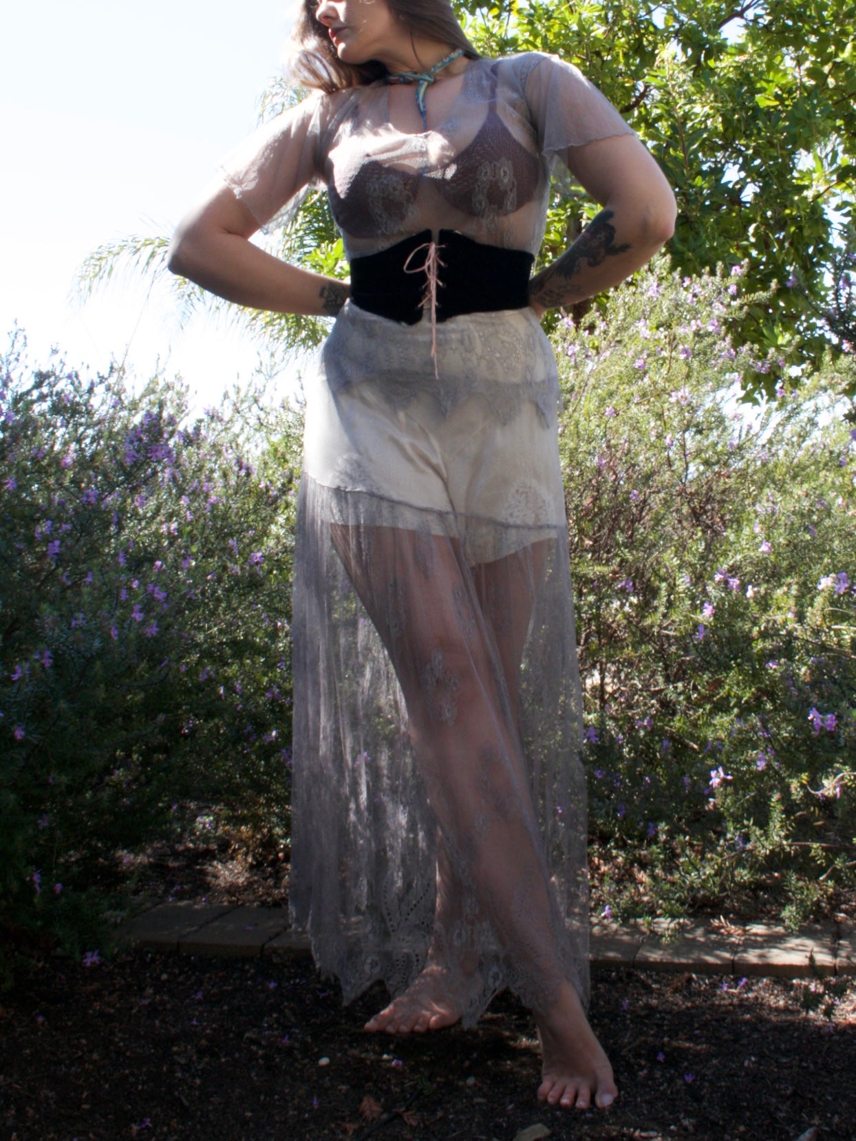 Antique 1920s Pale Lavender Scalloped Lace Dress