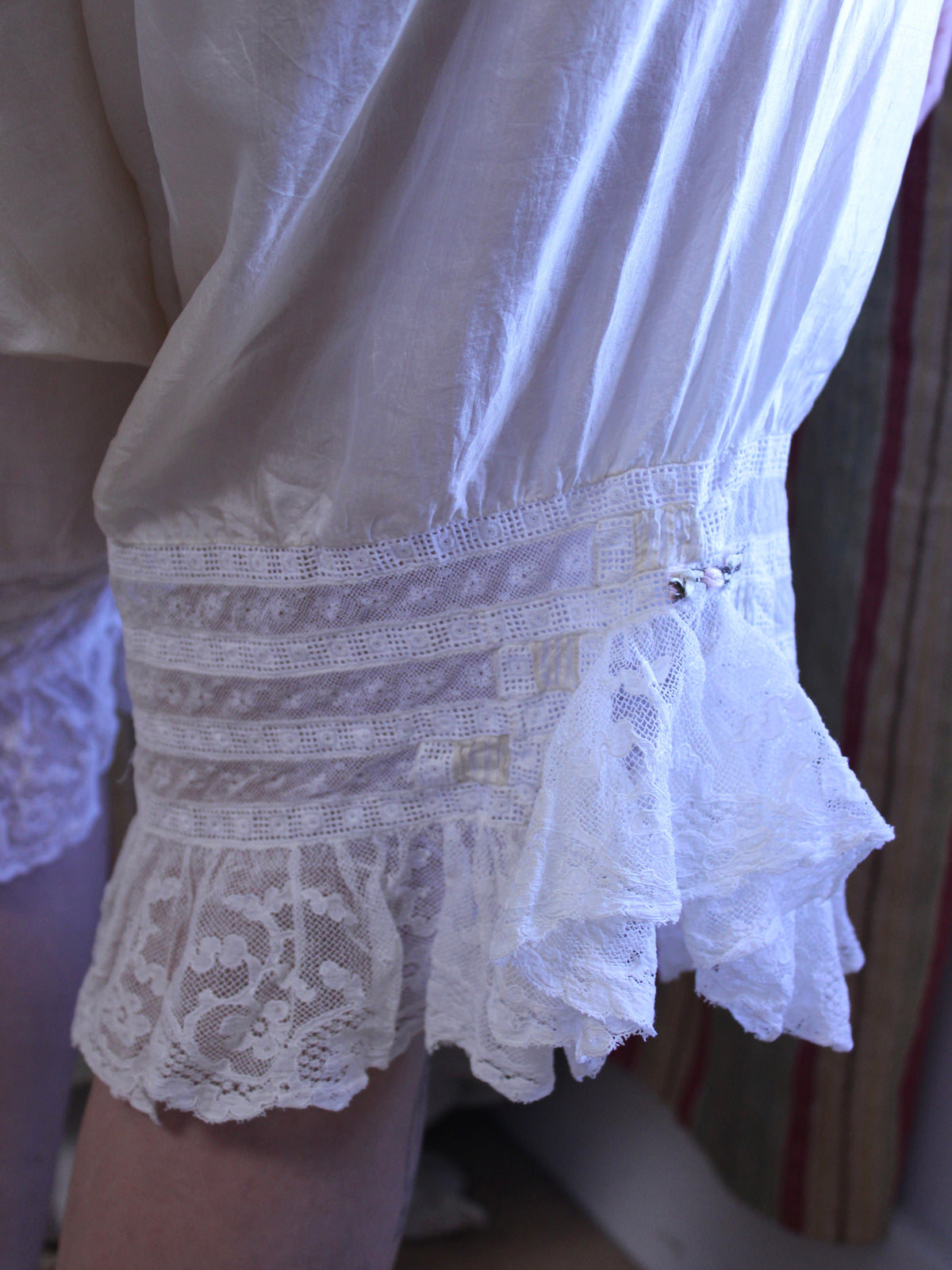 Edwardian 2PC Silk Lace Ribbon-work Bloomer/Corset Cover Set