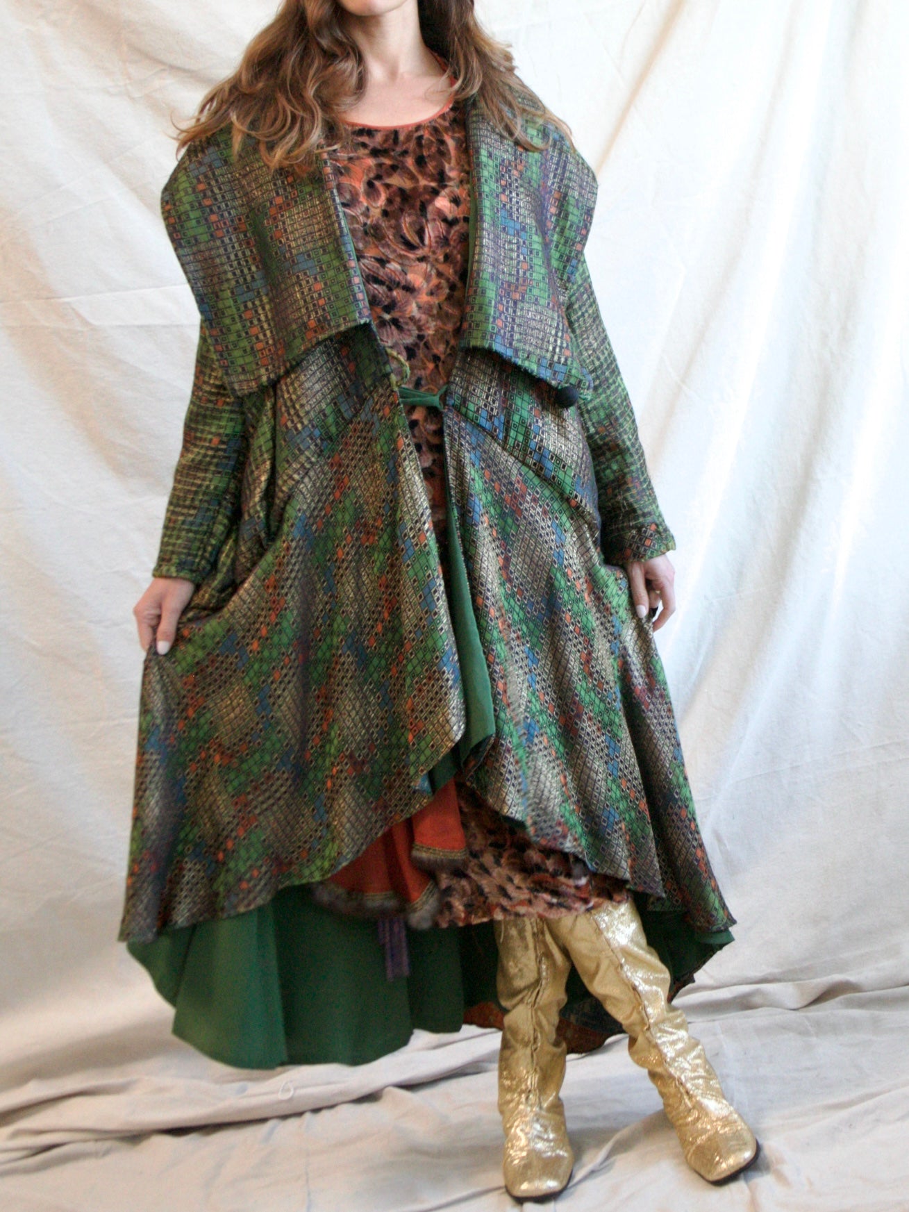 Antique 1920s Geometric Lamé Cocoon Evening Coat