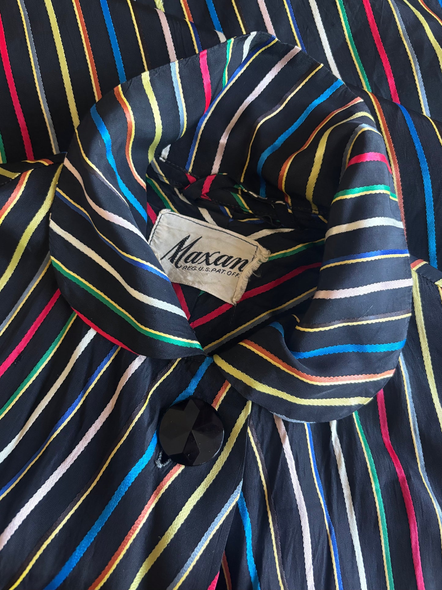 1950s Chevron Rainbow Stripe Rayon Taffeta Swing Coat Tent Dress