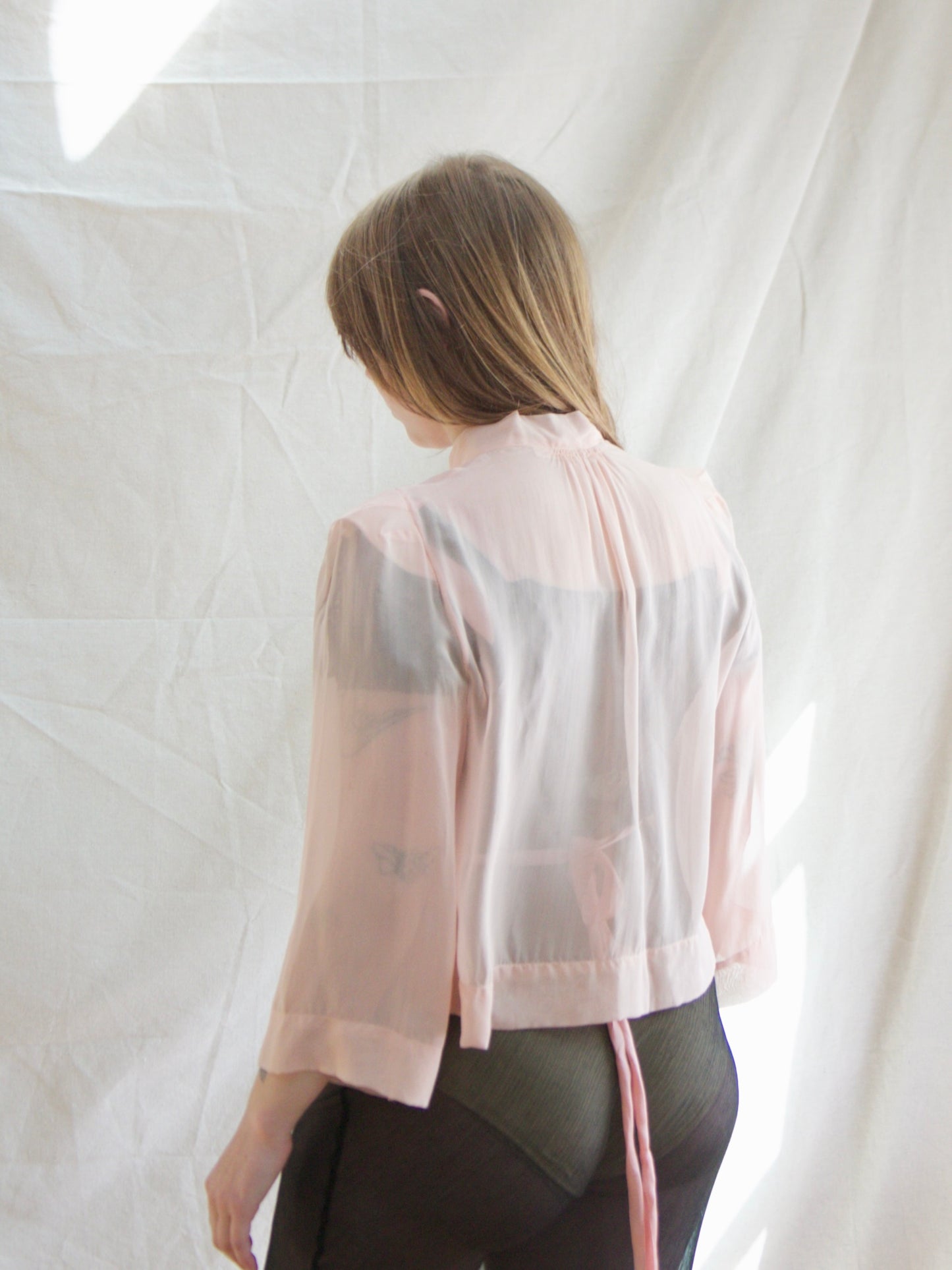 1930s Pale Pink Chiffon Peaked Shoulders Over Jacket