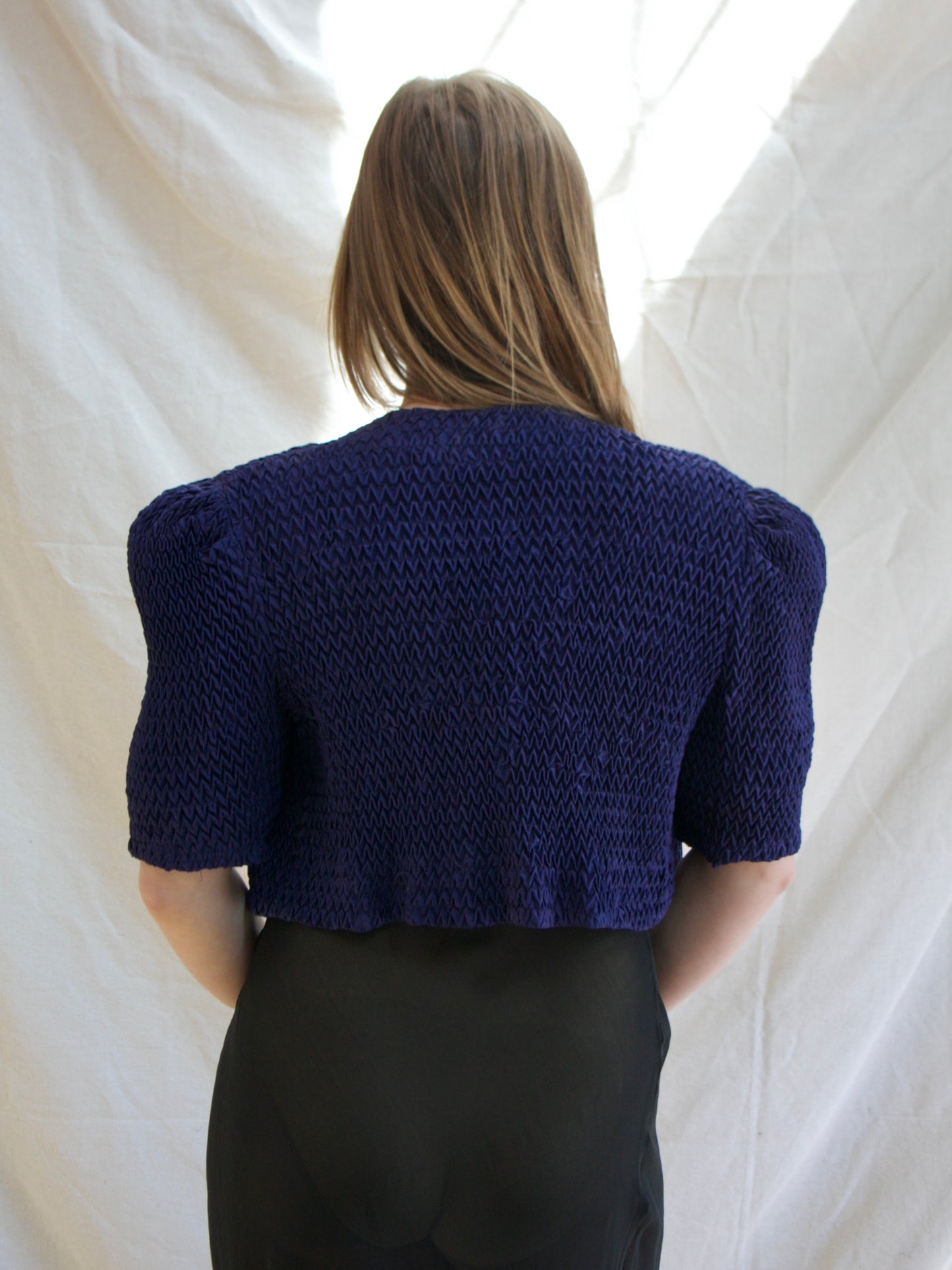 1930s Aubergine Quilted Puff Sleeve Bolero