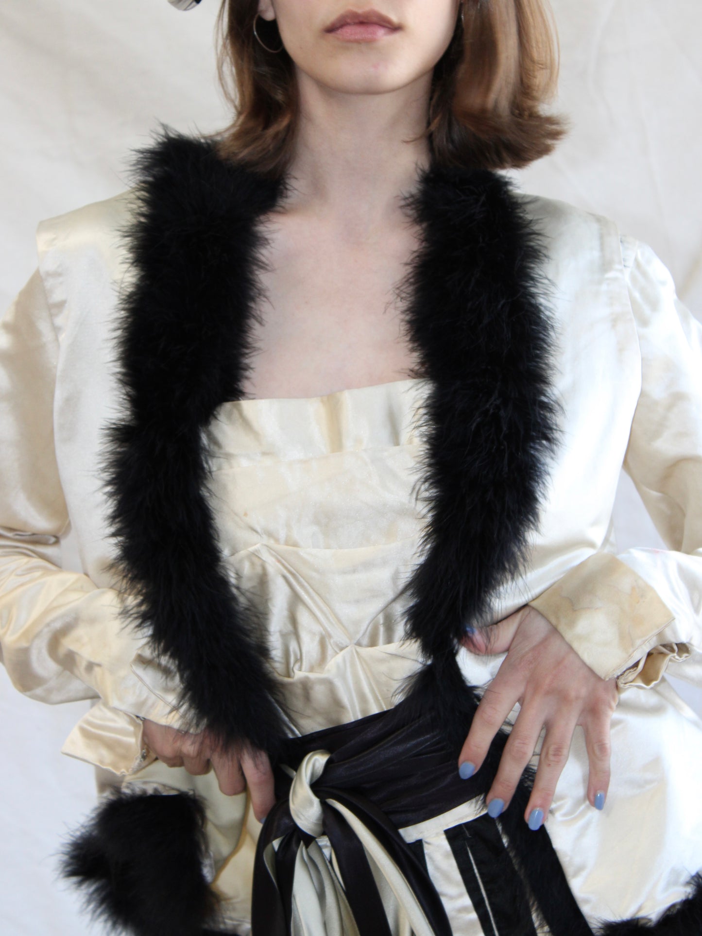 One Of A Kind Antique 1910s B&W Satin 4 Piece Mardi Gras Harem Pant Jumpsuit Ensemble