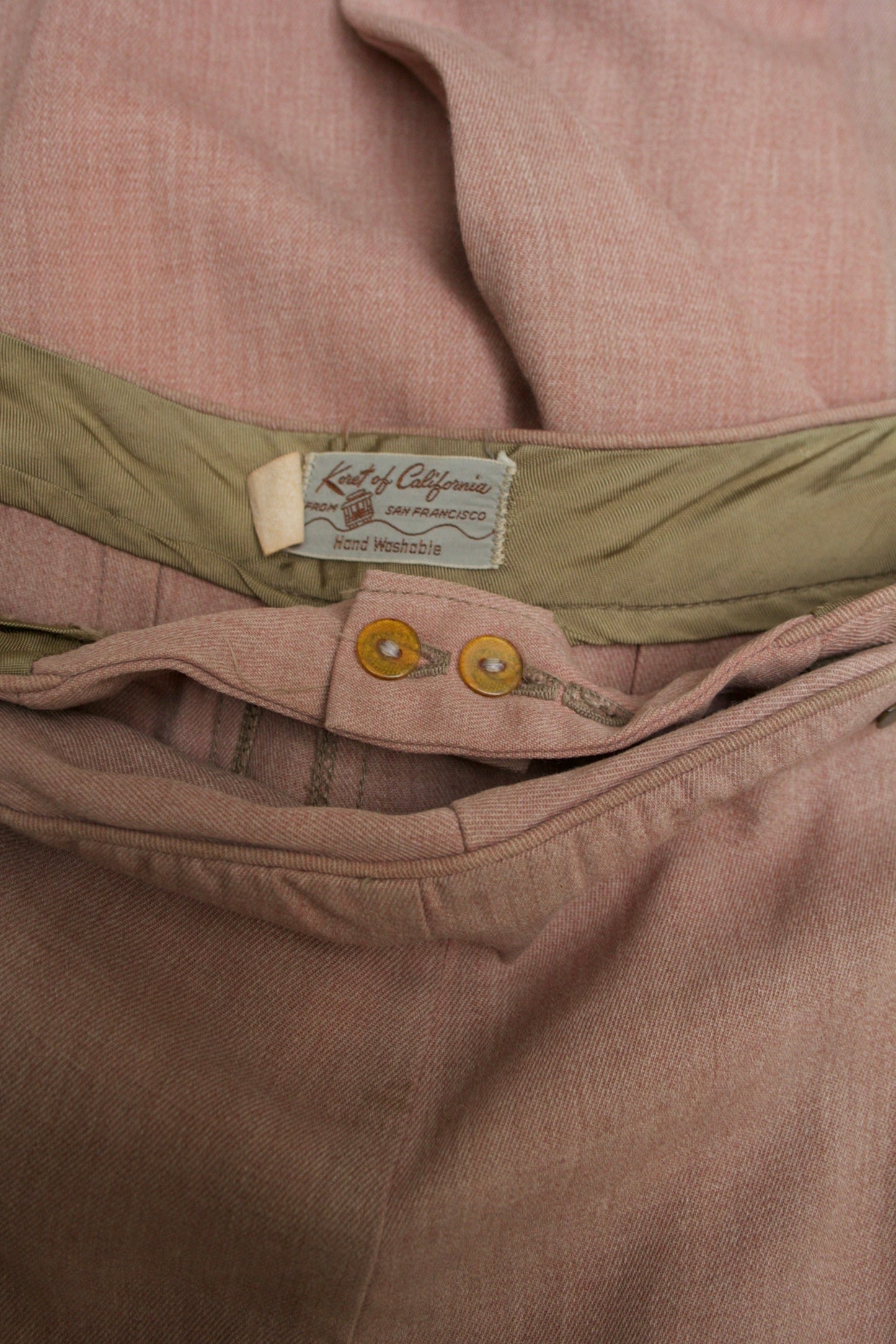 1950s Sliding Zipper Dusty Mauve Gabardine Pants