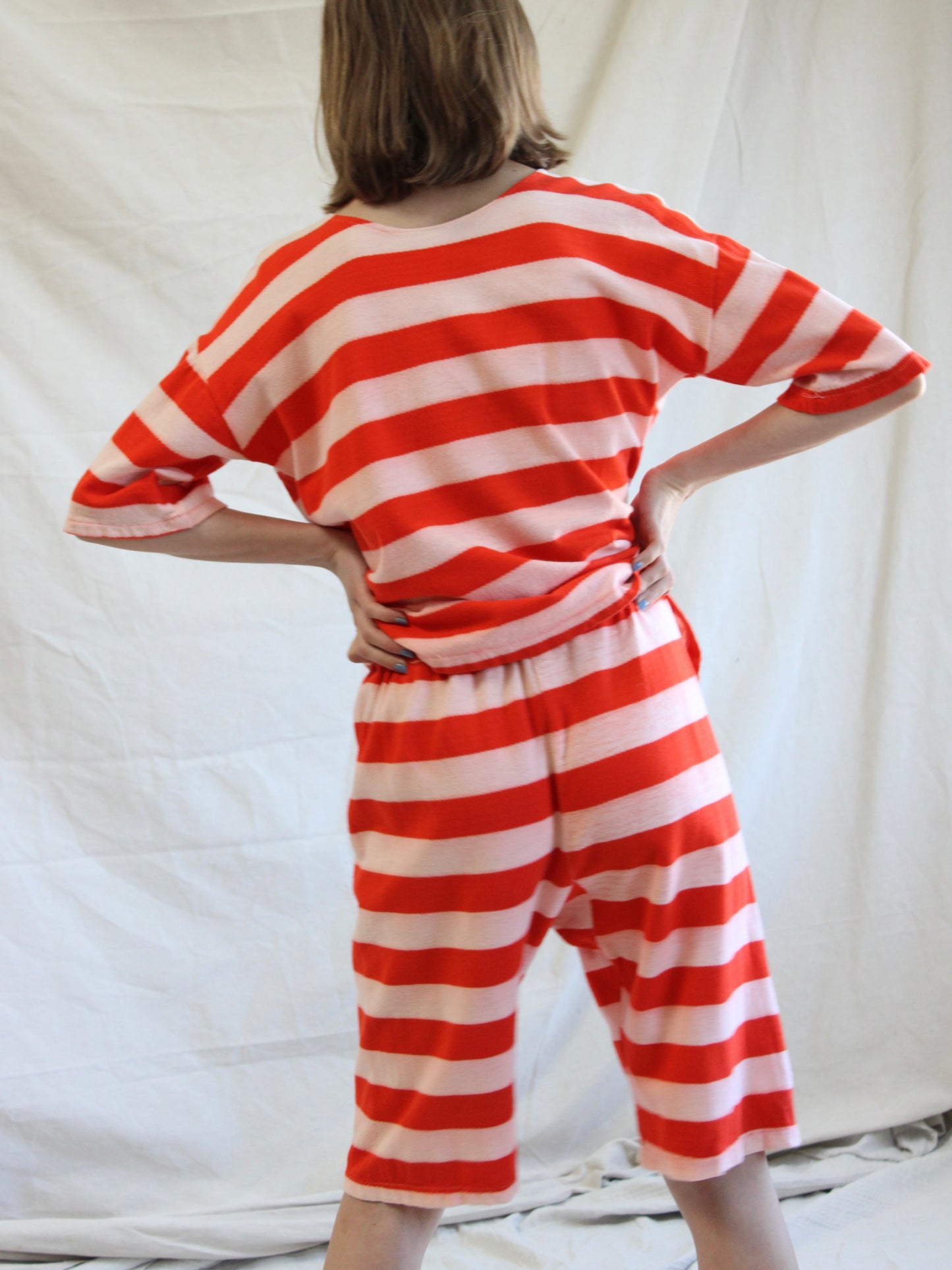 Antique 1930s Two Piece Striped Cotton Knit Bathing/ Play Suit