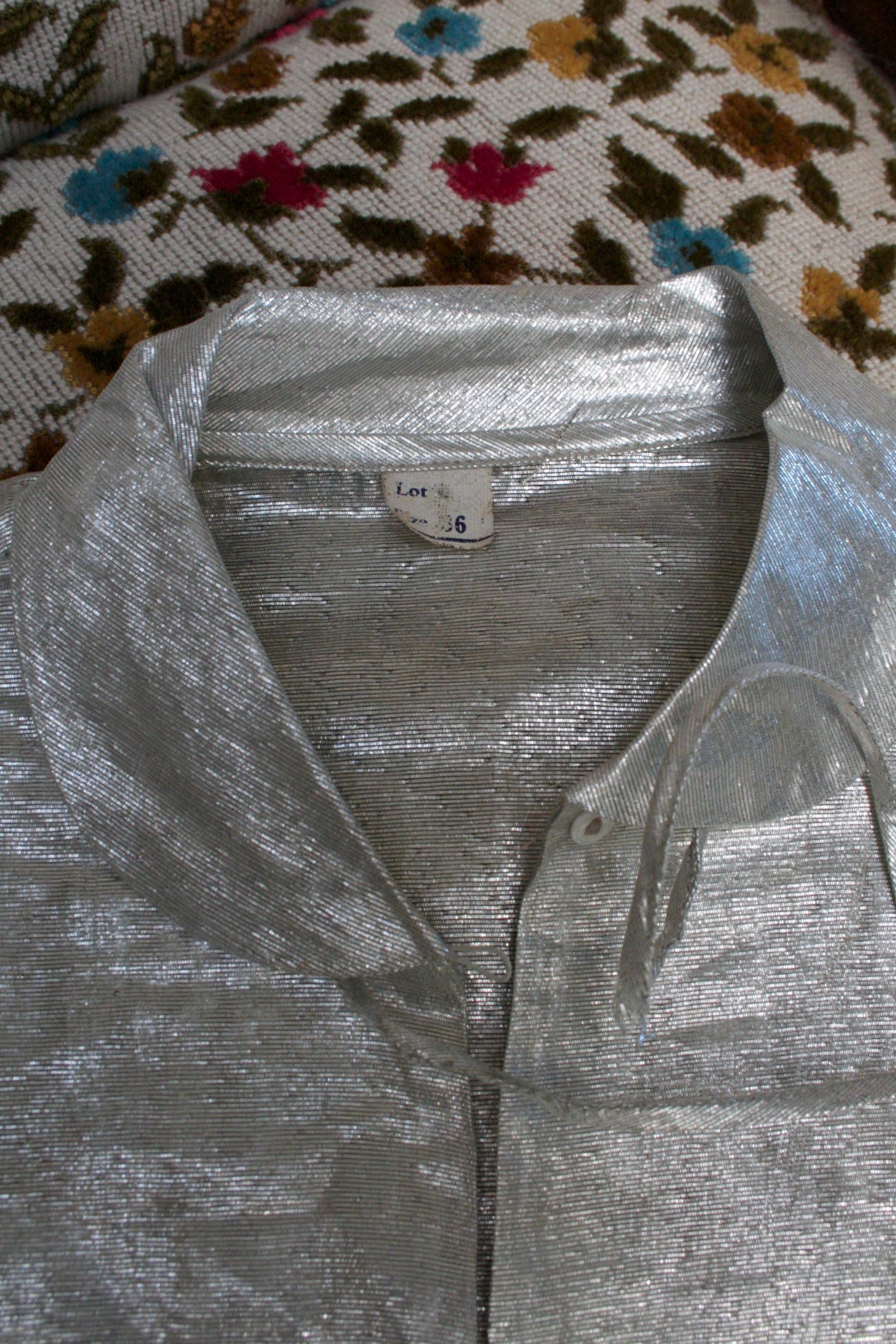 1950s Deadstock Silver Lamé Fur Trim Blouse