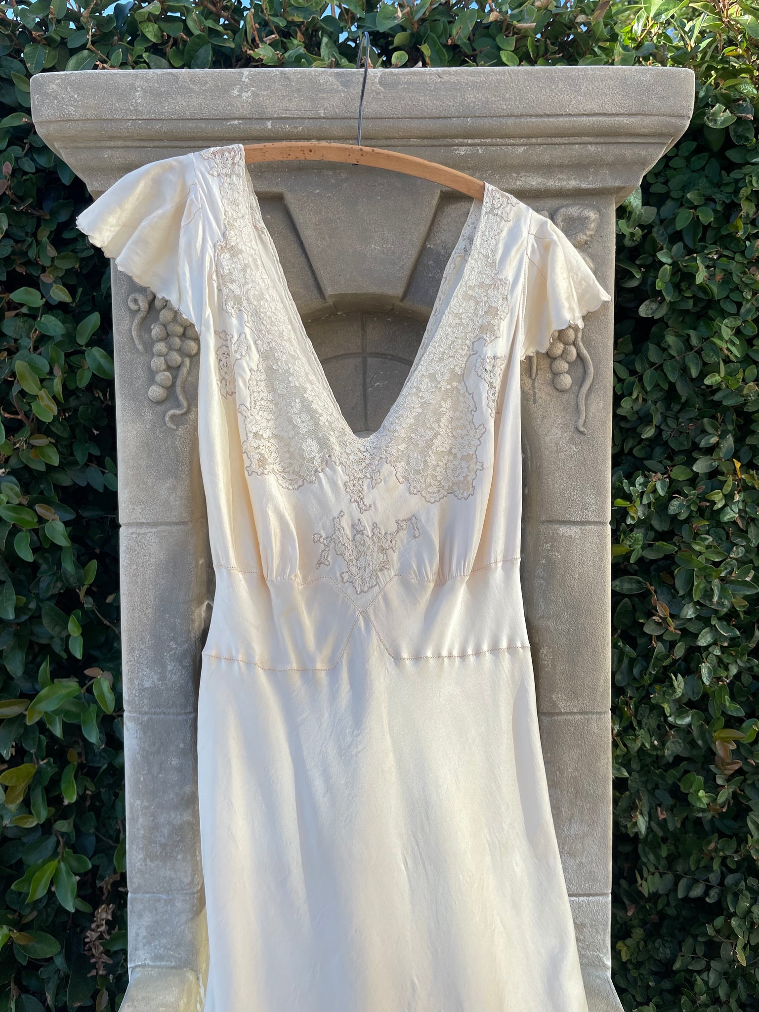1930s Inset Lace Bias Cut Silk Cap Sleeve Slip Dress